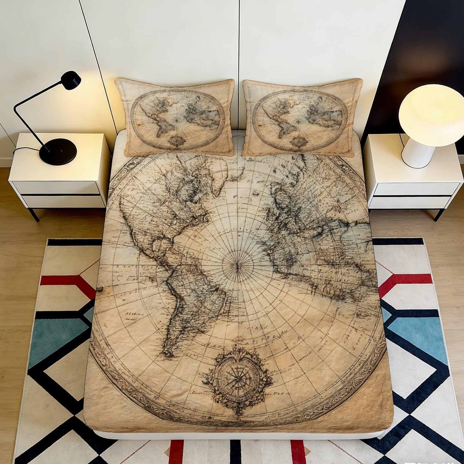 Pnayamiorkfel Style-4 3D Printed Vintage World Map Fitted Sheet Microfiber Non Slip Mattress Cover For Bedroom Guestroom Decor Easy Care 90X200x25cm