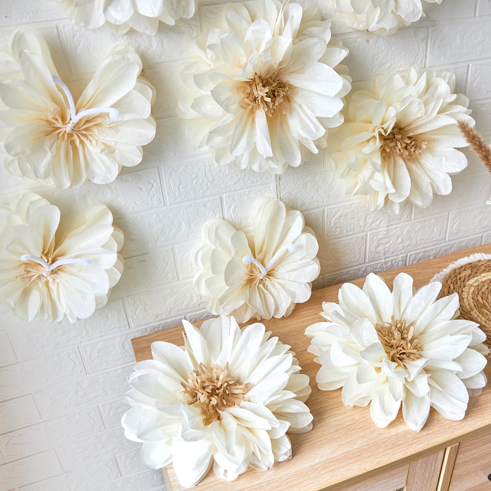 Photo 1 of 12PCS Large Paper Flowers White Daisy Tissue Paper Pom Poms, Butterfly Birthday Decorations, Butterfly Wedding Wall Decor, Tissue Paper Flower Decoration for Wall Wedding Baby Shower Decor