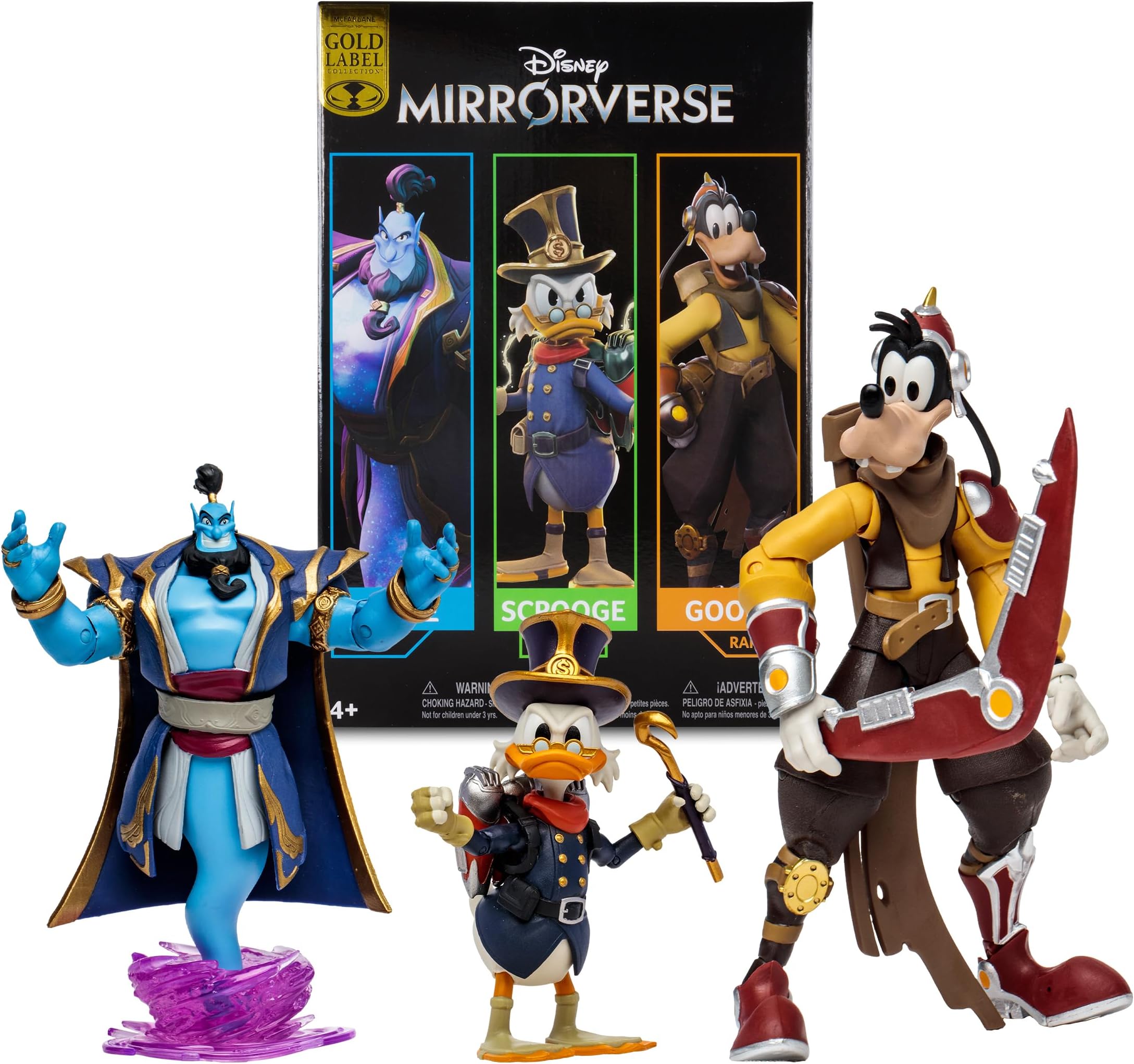 Disney Mirrorverse Genie 5in Scrooge McDuck 5in and Goofy 7in, Action Figure 3pk, Gold Label, Amazon Exclusive