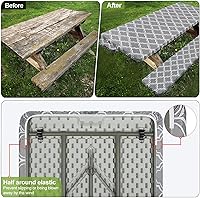 Vista 28 de Play Tailor - Mantel para mesa de pícnic con cubiertas para bancas, impermeable y a prueba de viento con bolsa de cordón, ajustable a mesas y bancas
