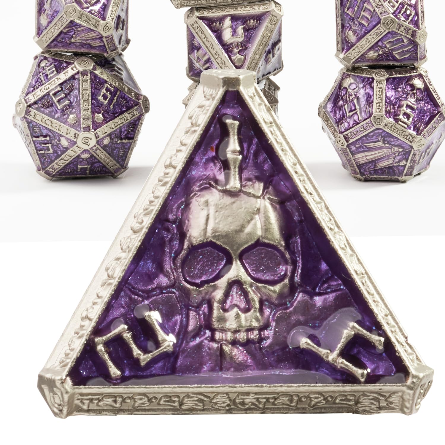 Mystery Skull Metal DND Dice Set for Dungeons and Dragons, Cthulhu DCC Unique Magic RPG Role Play Accessories Gifts (Purple) โ image 1