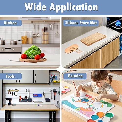 Miniatura 8 de Tapete de silicona de 47 x 23.6 pulgadas, tapetes grandes resistentes al calor para encimera, tapete protector de encimera de cocina impermeable