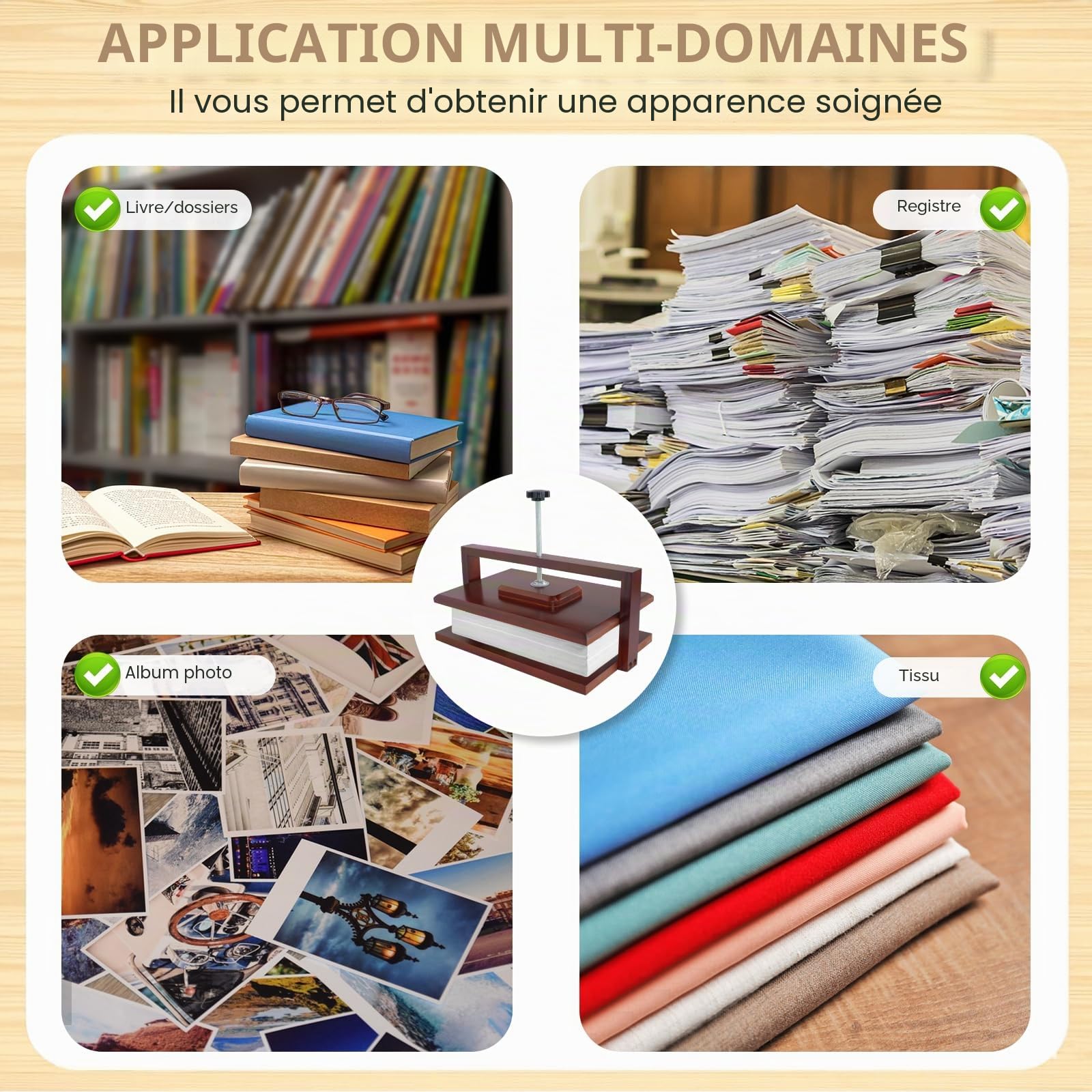 Whemyreat Presse à livres en bois et bambou, presse à papier, presse à fleurs, multifonction, manuelle, solide, pour les besoins de reliure, impression uniforme, reliure de livres DIY au bureau (petit