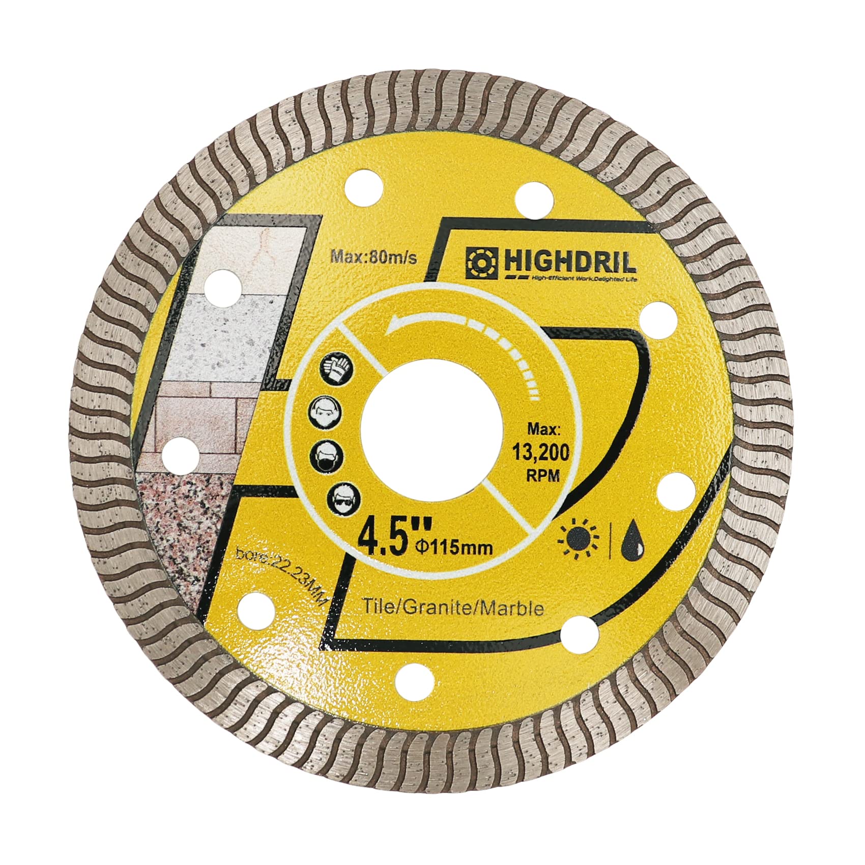 HIGHDRIL Diamond Cutting Disc - 115MM Diamond Tile Blade with 22.23MM Arbor, Dry or Wet Cutting Disc for Porcelain Tile Ceramic Granite Marble Hard Material Masonry