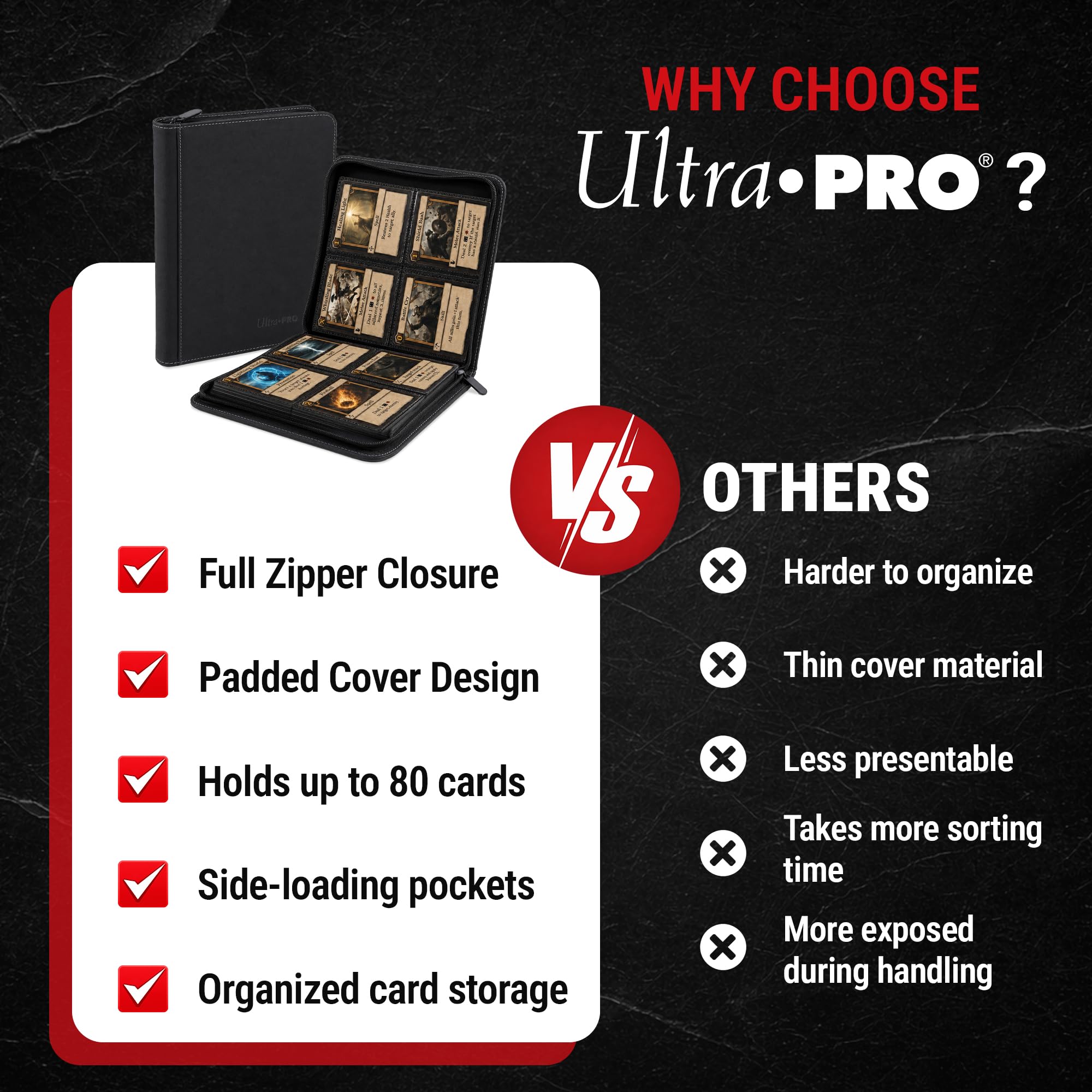 Ultra PRO - 4-kieszeniowy Toploader zapinany na zamek Premium Pro-Binder: trzyma, przechowuje i chroni karta w standardowym rozmiarze, sportową, baseballową lub kolekcjonerską
