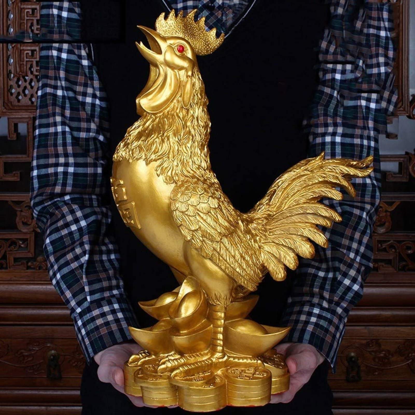 BAtlam Goldener Hahn Fengshui Dekoration Hahn Statue Basteln Glücksbringer Alte Münzen Glücksbringer Eröffnungsgeschenke Home Crafts Fengshui Statuen