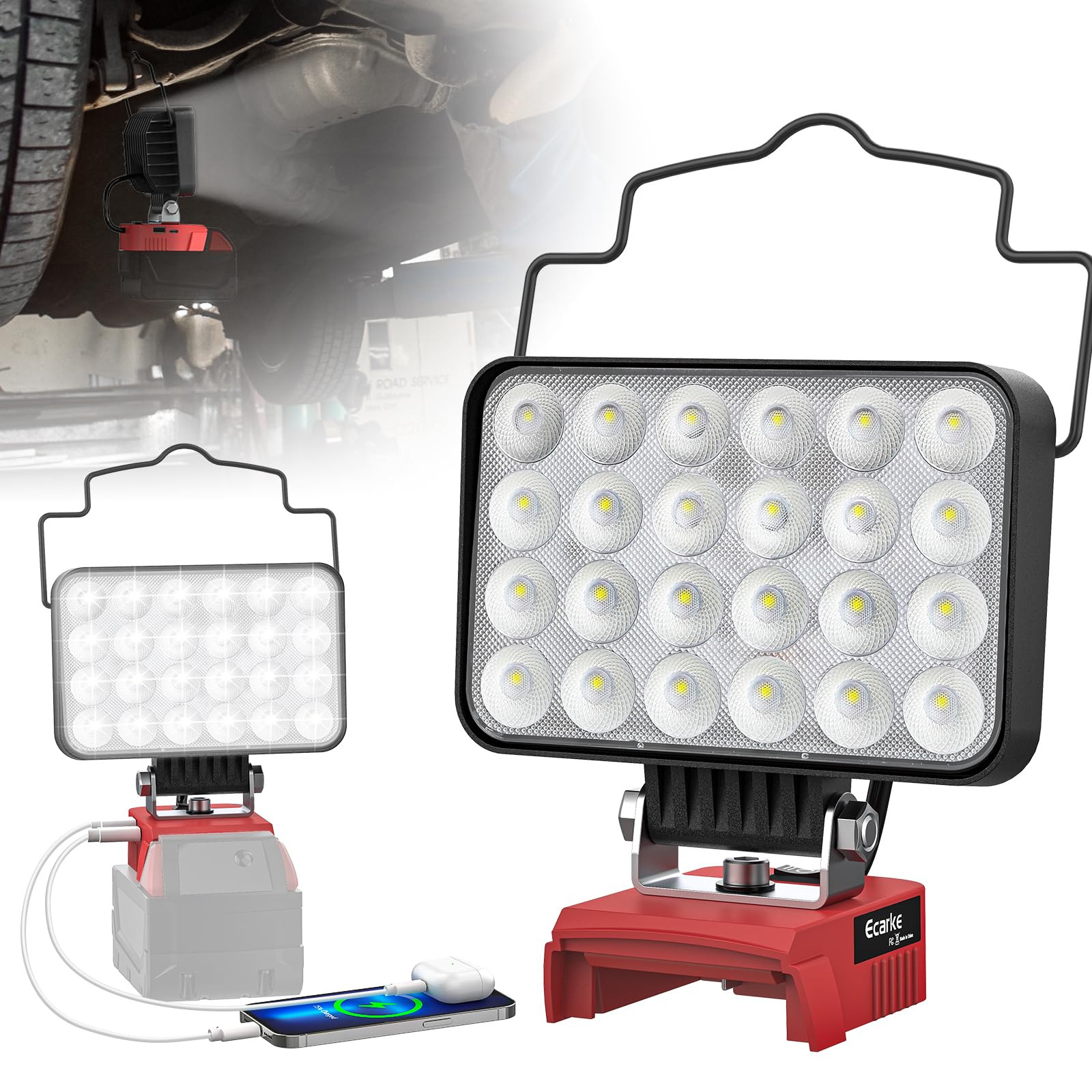 Ecarke LED Work Light Compatible with Milwaukee18V Battery, 132W