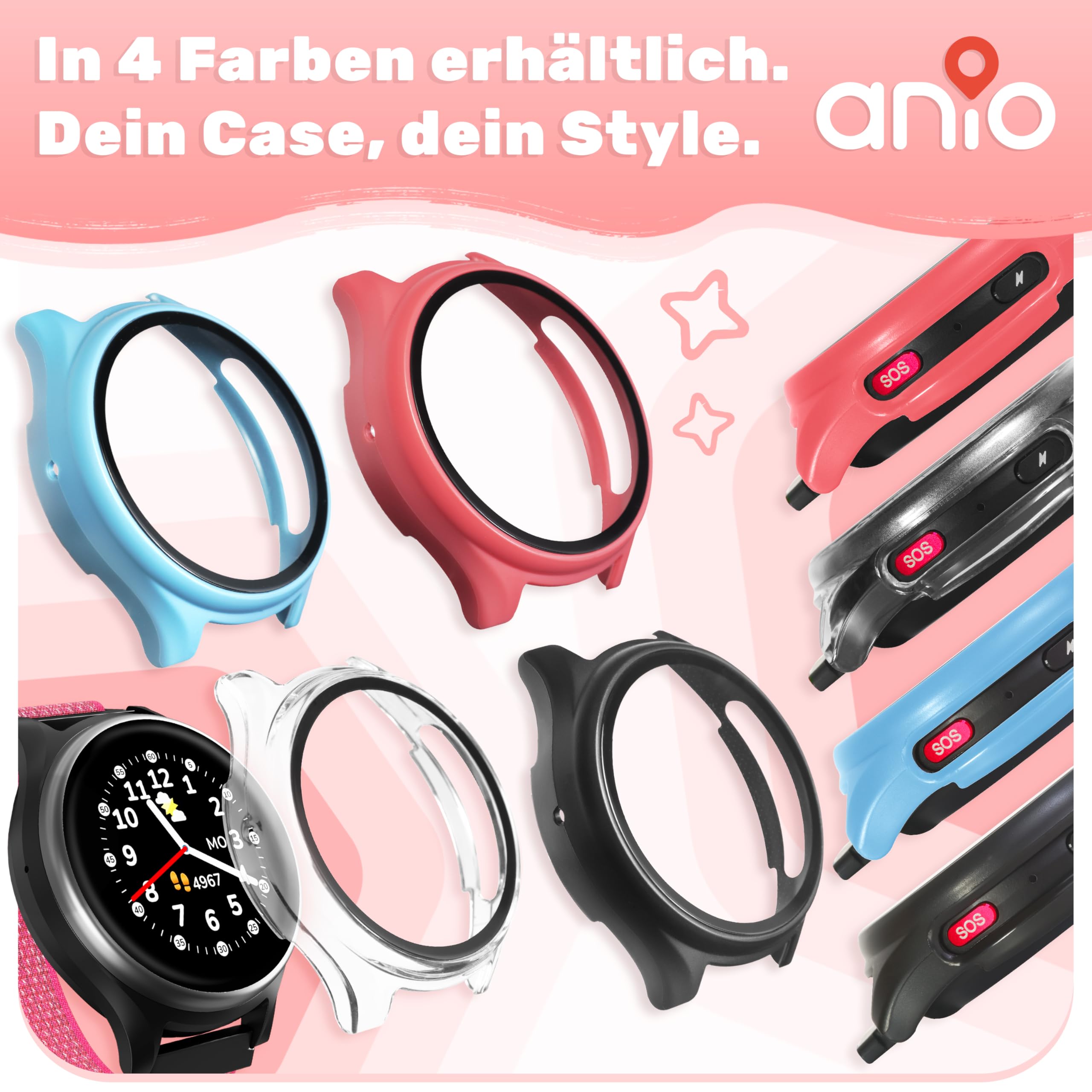 ANIO Protector Case 2.0 für Anio 6 Kinderuhr, Displayschutz vor Kratzern, Stößen & Beschädigungen, Schutzhülle, Cover zur Kinderleichten Montage, Volle Touchscreen-Funktionalität, Schwarz
