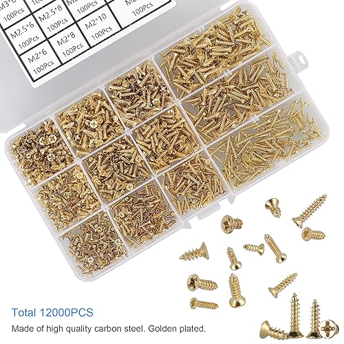 Miniatura 2 de HanTof 1200 tornillos autorroscantes de cabeza plana Phillips pequeños M2 M2.5 M3 para madera, plástico y metal suave, juego de tornillos cónicos de