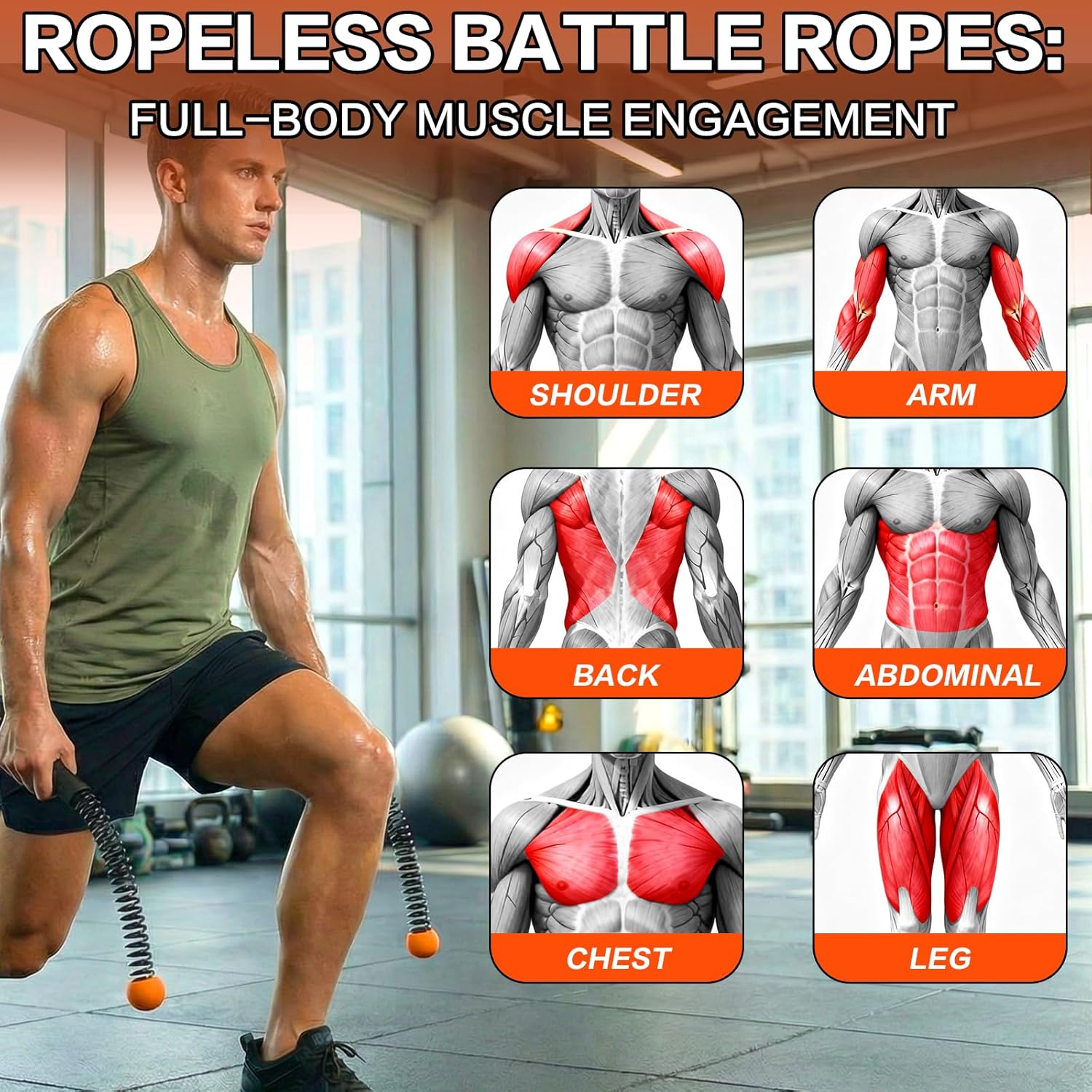 Ropeless Battle Ropes for Home Gym, Portable Cordless Weighted Battle Ropes with Storage Bag, High Calorie Burn for Men & Women, Fitness Equipment for HIIT & Low-Impact Aerobic Training - Image 5