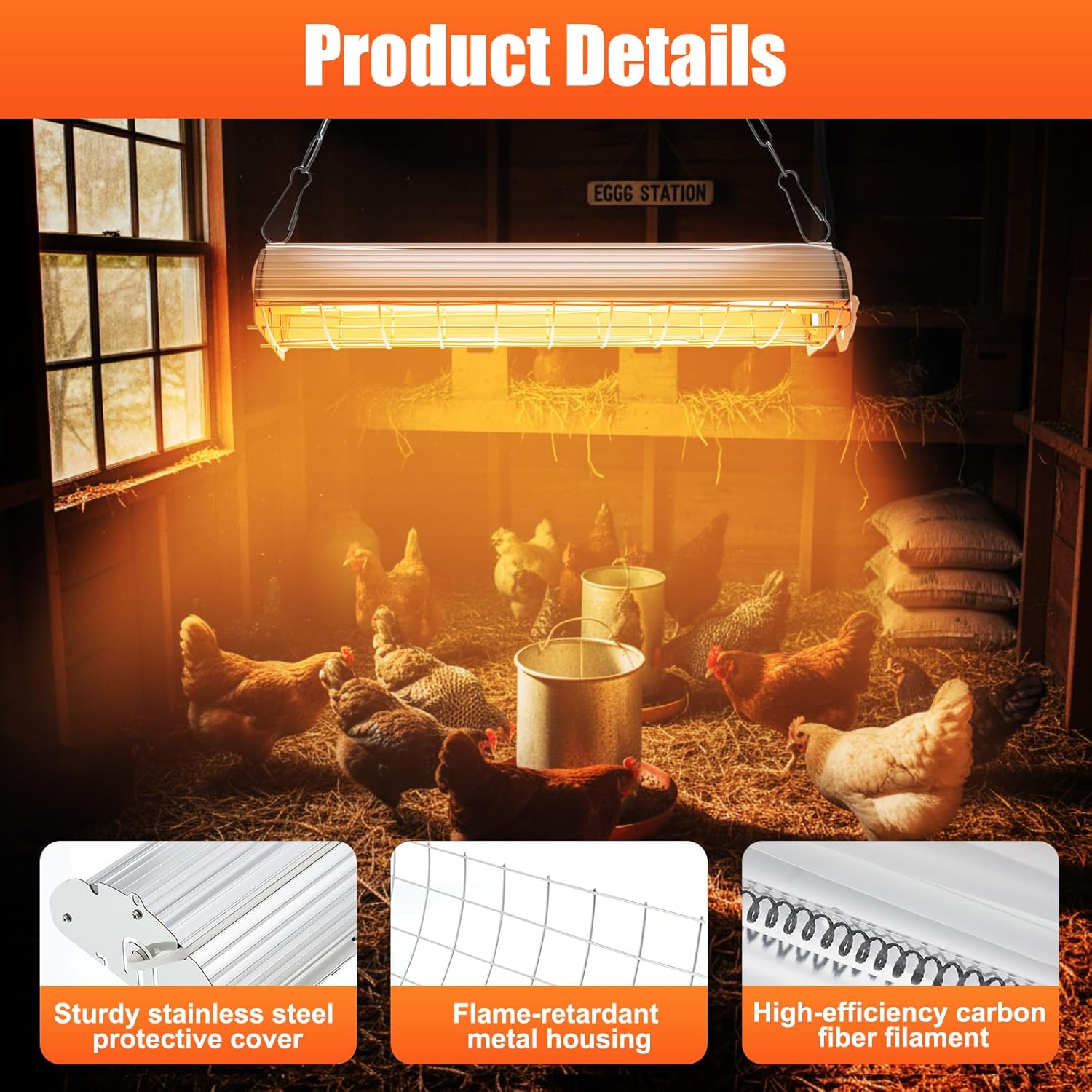 2 Set 400W Winter Chicken Coop Heater, Chicken Warming Lampshade with 150W Infrared Red Heat Bulb, Carbon Fiber Hanging Light Heated for Livestock, Chicks, Rabbit or Ducklings