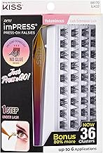 KISS imPRESS Falsies Self Adhesive Eyelashes, Press On Lashes, 12mm-14mm Glam Volume Lashes, Black, No Glue Needed, Invisible Band, 36 Lash Clusters & Non-Stick Applicator - Voluminous