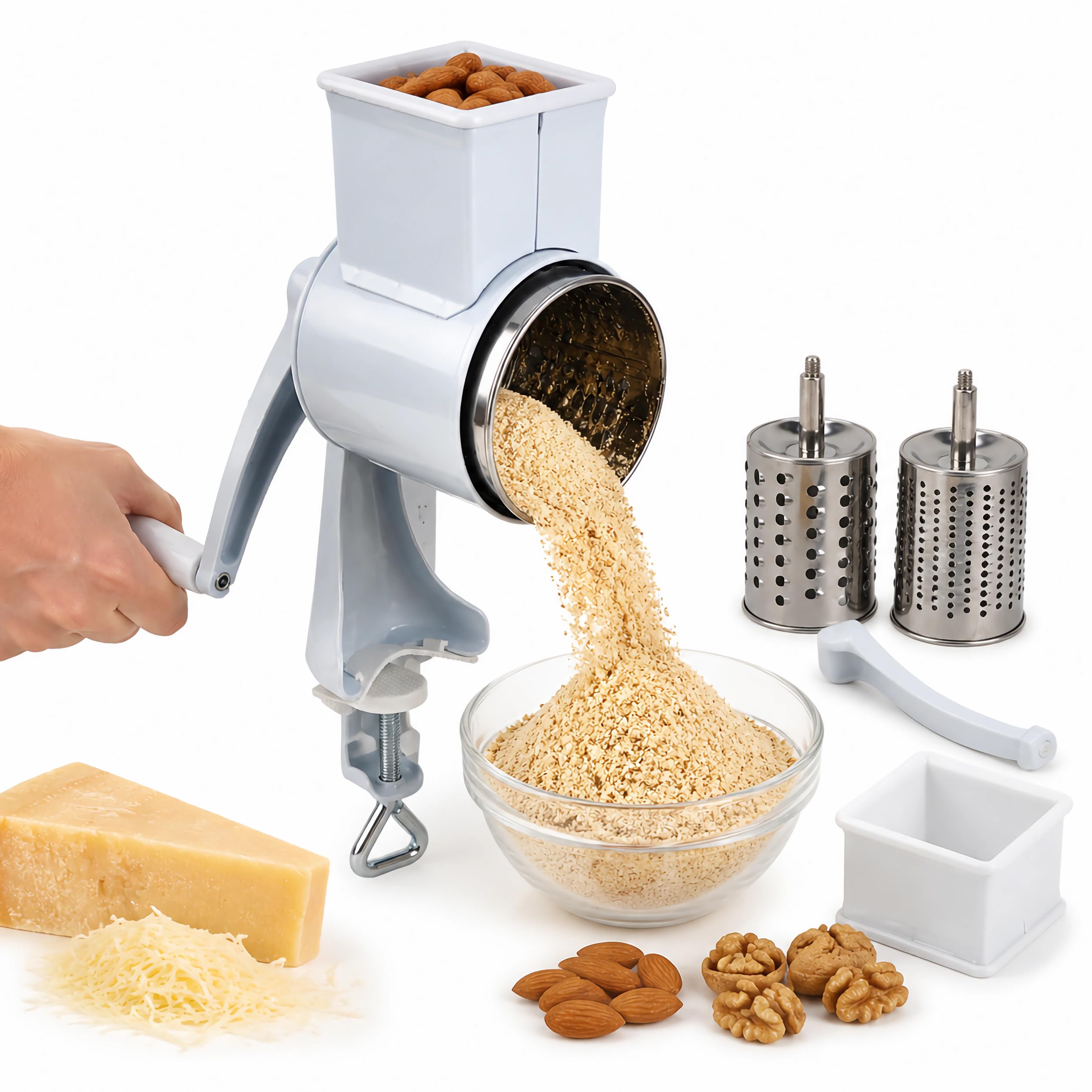 Manual Grain Mill for Nut, Coffee, Grain, Seeds, Corn, Spices 5 Accessories