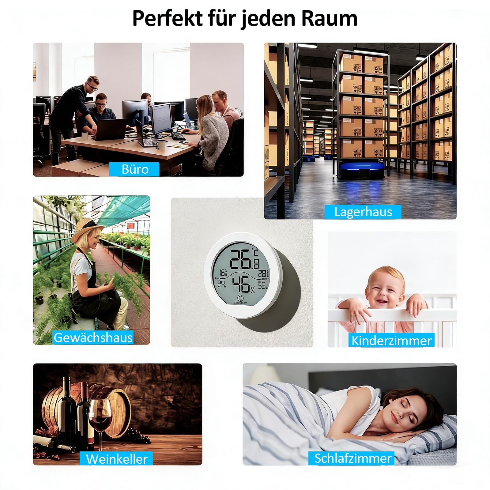 SECRUI Digitales Thermometer-hygrometer Innen 3-Stück, Temperatur & Luftfeuchtigkeitsmesser, Temperaturmessgerät & Luftfeuchtigkeit Messgerät Innenthermometer Raumthermometer für Haus/Wohnung Zimmer