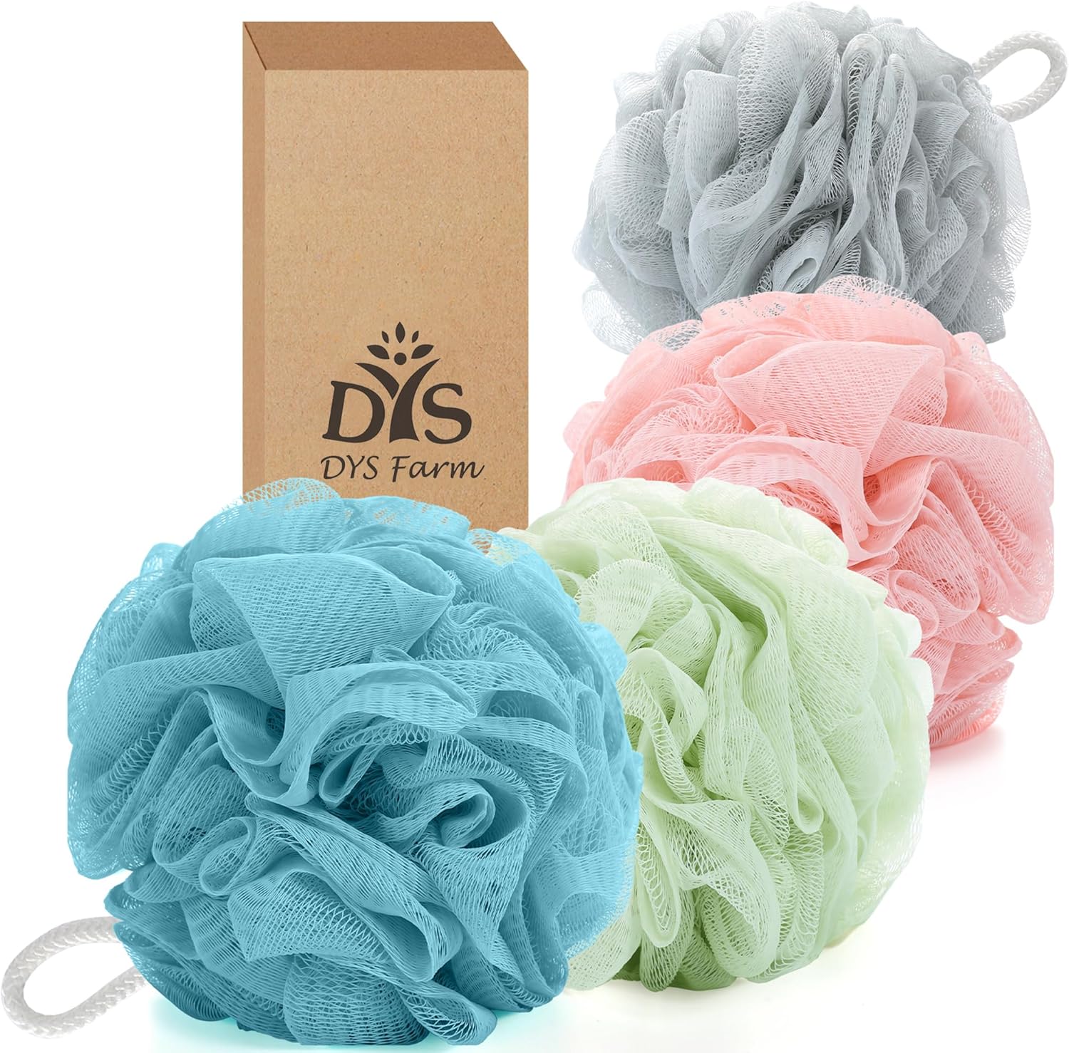 4Pack Exfoliating Bath Loofahs Poufs Men Women's Body Scrubbers for