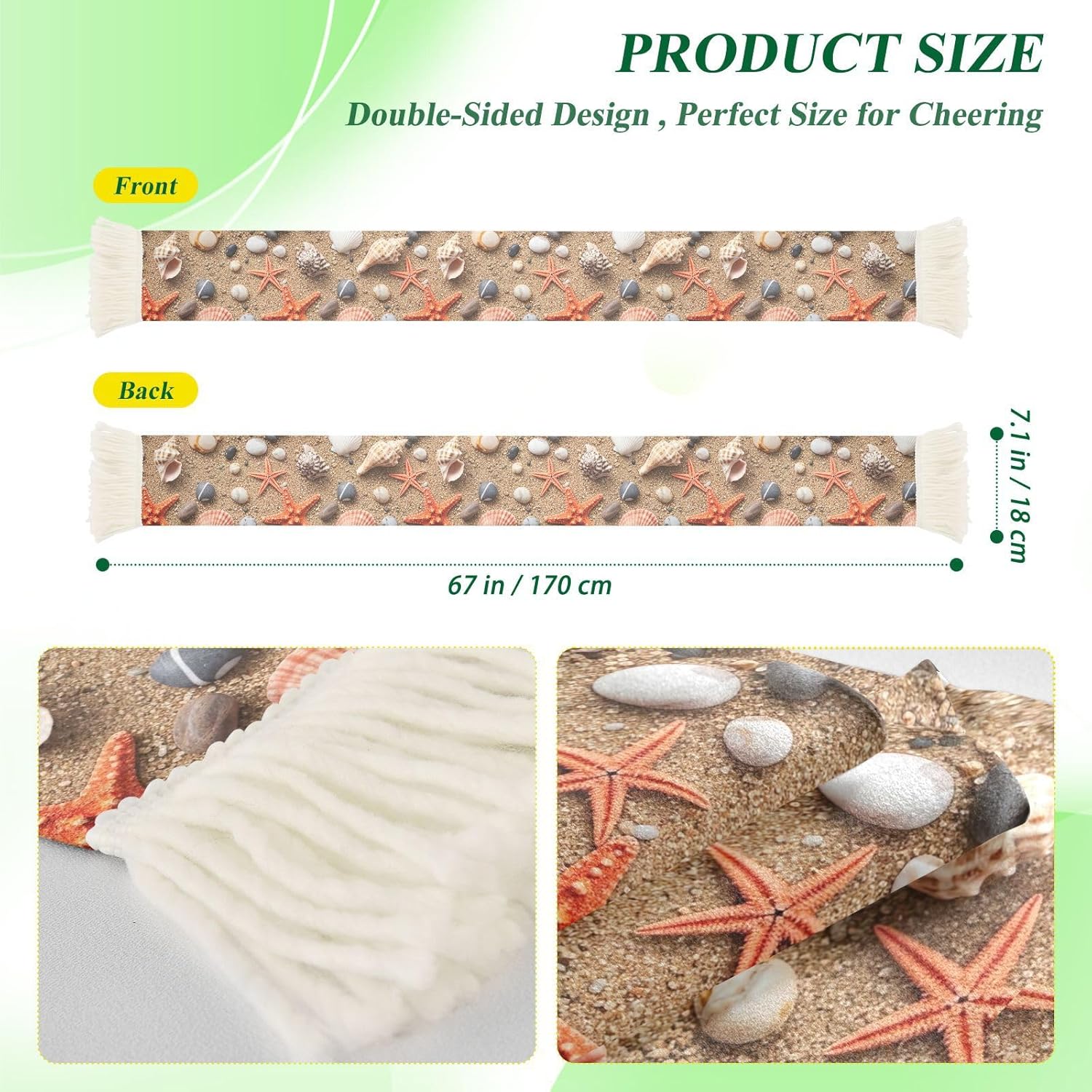 CHIFIGNO Starfish Shells Sports Fan Scarf Towel, Soft Soccer Scarf for Game Day, Quick Dry Polyester, Double Sided Print