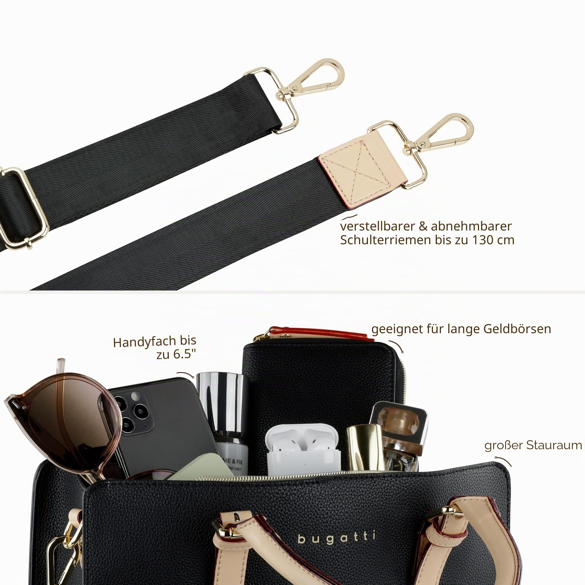 bugatti Ella Handtasche L für Damen, Frauen Tasche groß, Damenhandtasche