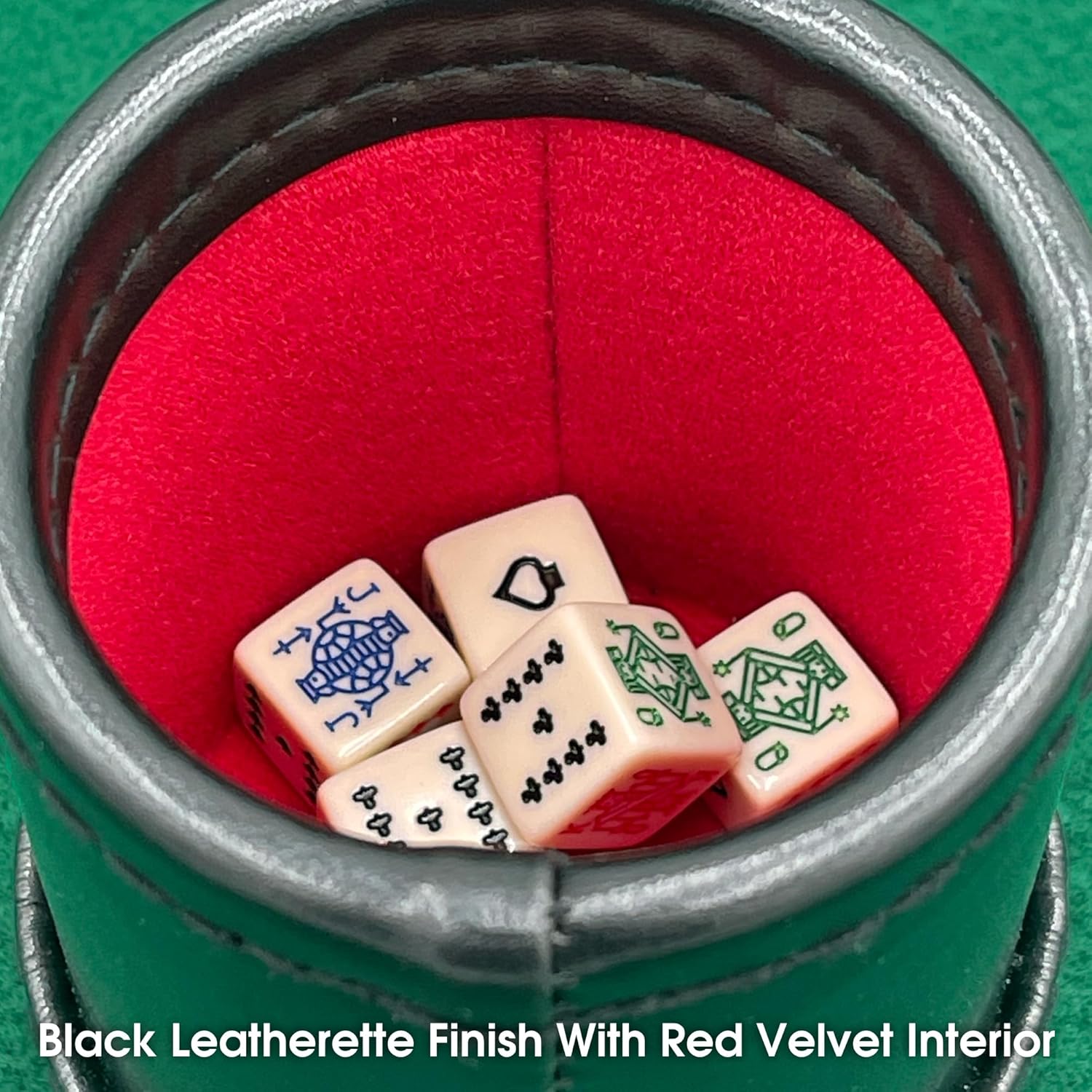 CHH SS-CQG-7815 Black/Cream Color Deluxe Leather Like Dice Cup with 5 Poker Dice
