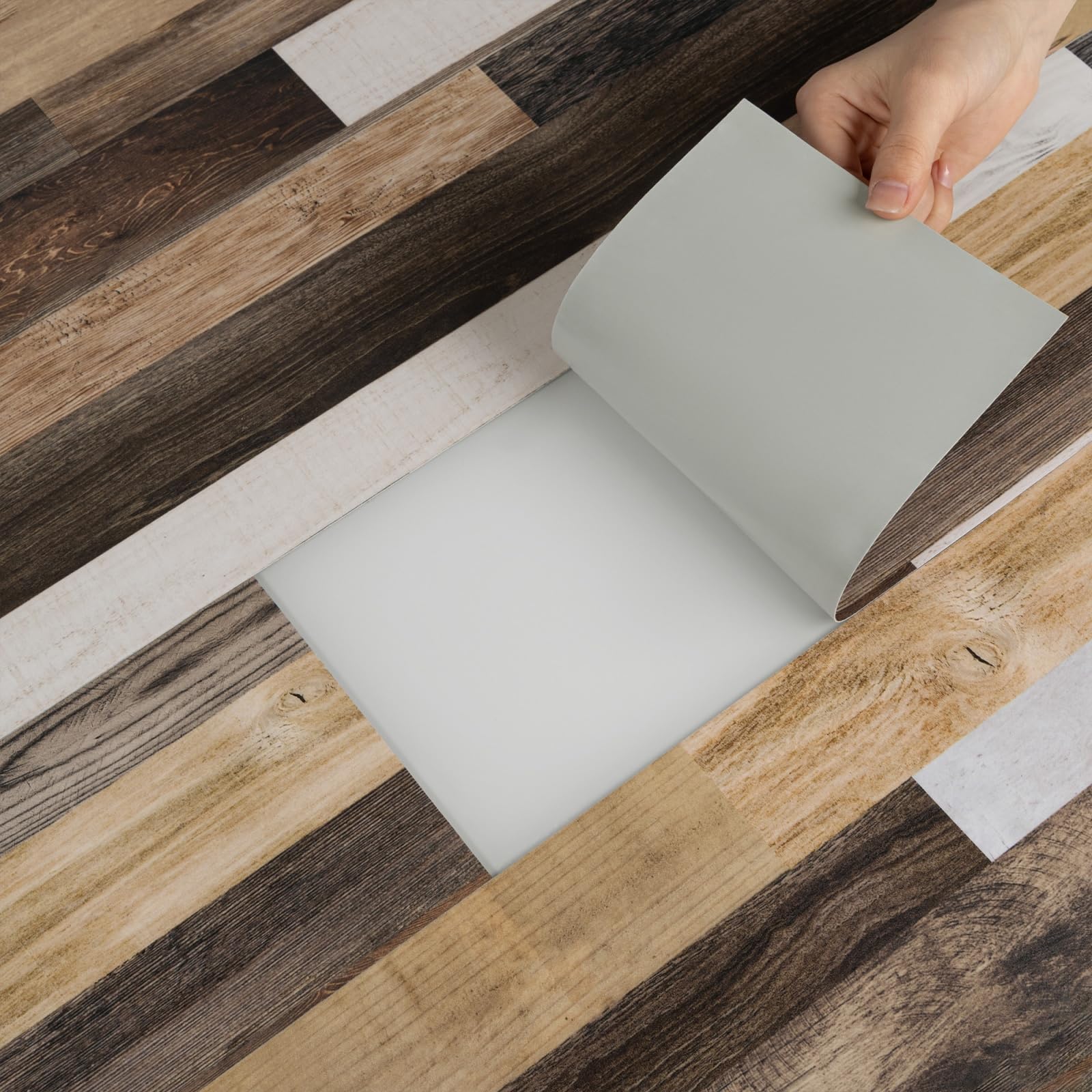 NUFLR Vinyl Flooring Wood Effect, Self Adhesive Floor Tile Waterproof, Peel and Stick Floor Tile Multi-colour for Bathroom Kitchen Living Room and Bedroom, 15x90cm 10pcs (1.35m²)