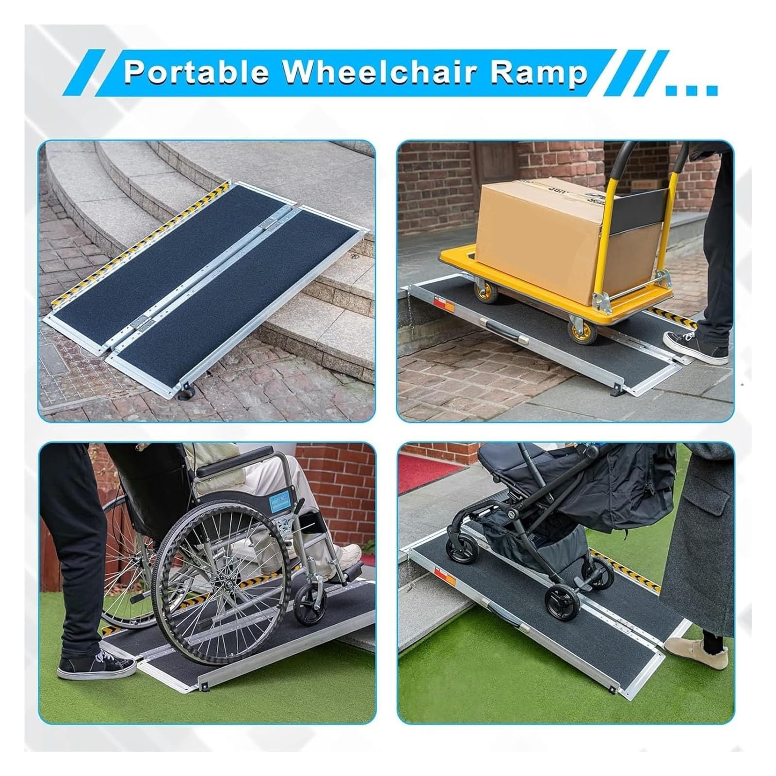 Podjazdy krawężnikowe, podjazdy krawężnikowe, podjazdy samochodowe, podjazdy dla wózków inwalidzkich, regulowane przenośne aluminiowe składane podjazdy z powierzchnią antypoślizgową, udźwig 700 funtów