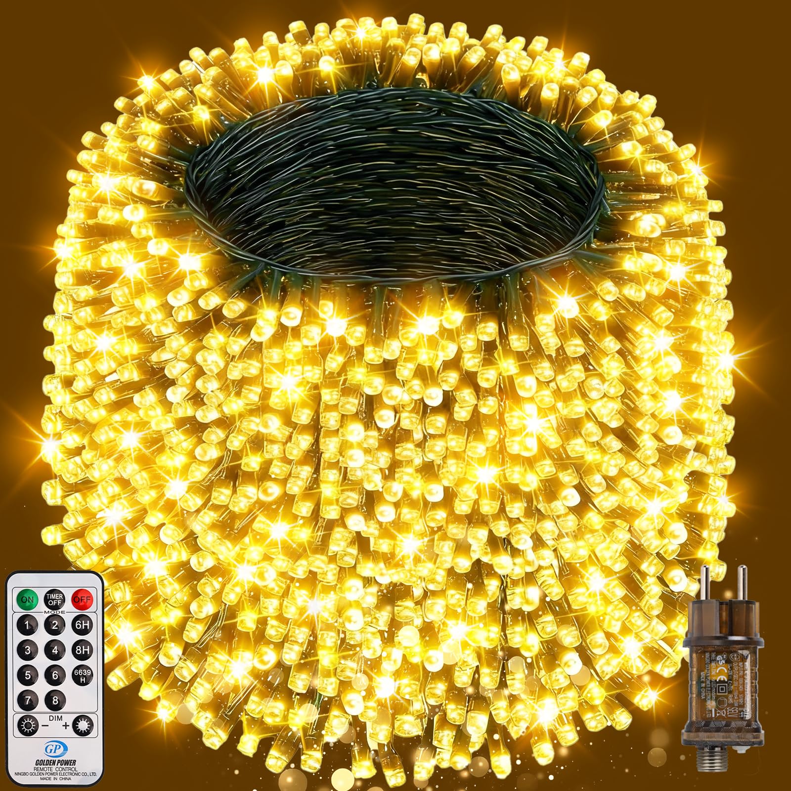 Lichterkette Außen, 60m 530LED Lichterkette Weihnachtsbaum mit Fernbedienung Stecker Timer, 8 Modi Wasserdicht Weihnachtsbeleuchtung für Innen Outdoor Party Garten Hochzeit, Warmweiß