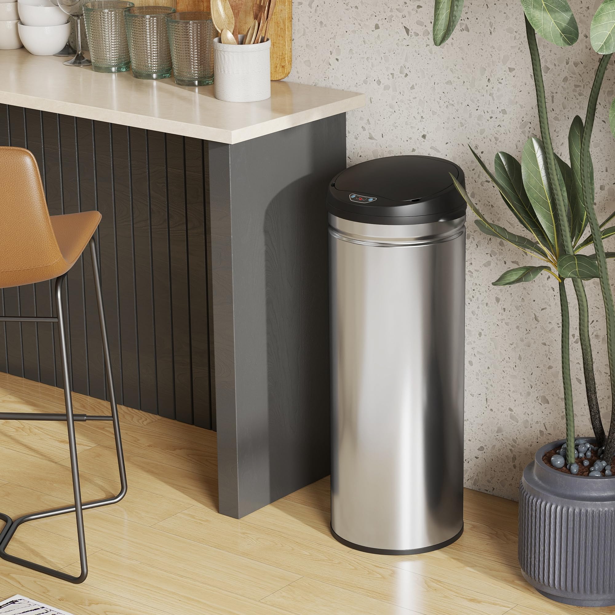 HOMCOM Mülleimer mit Sensor 50L Edelstahl Automatischer Leiser Mülleimer mit Soft-Close-Deckel, Bewegungssensor, Fingerabdruckresistente Abfalleimer für Büro, Schlafzimmer, Küchen Silber