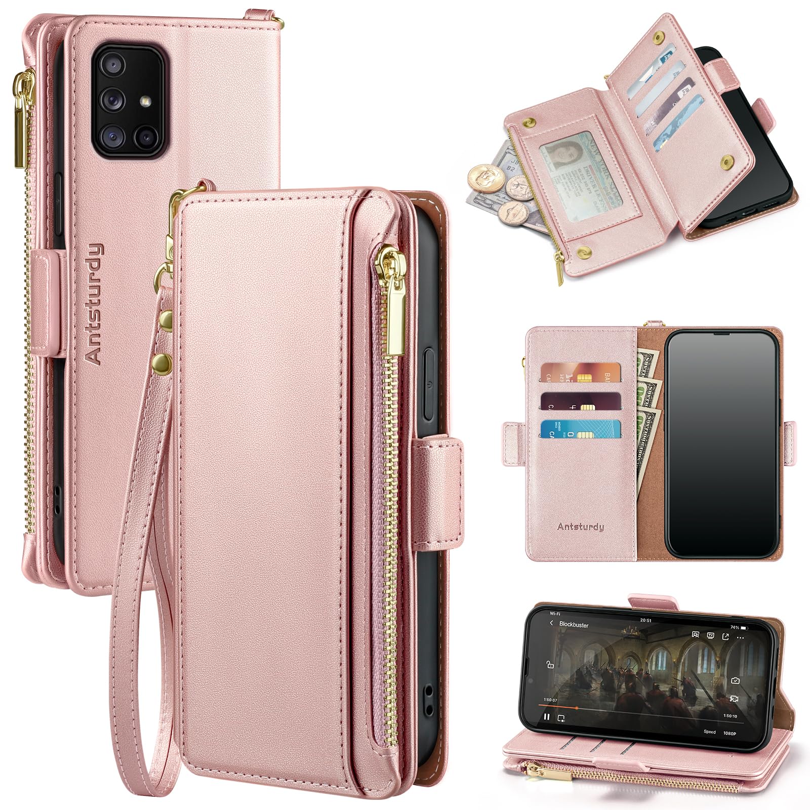 Antsturdy Compatible with Samsung Galaxy A71 5G Case Wallet with Card Holder Women Men,PU Leather Phone Case RFID Blocking Flip Folio Protective Cover