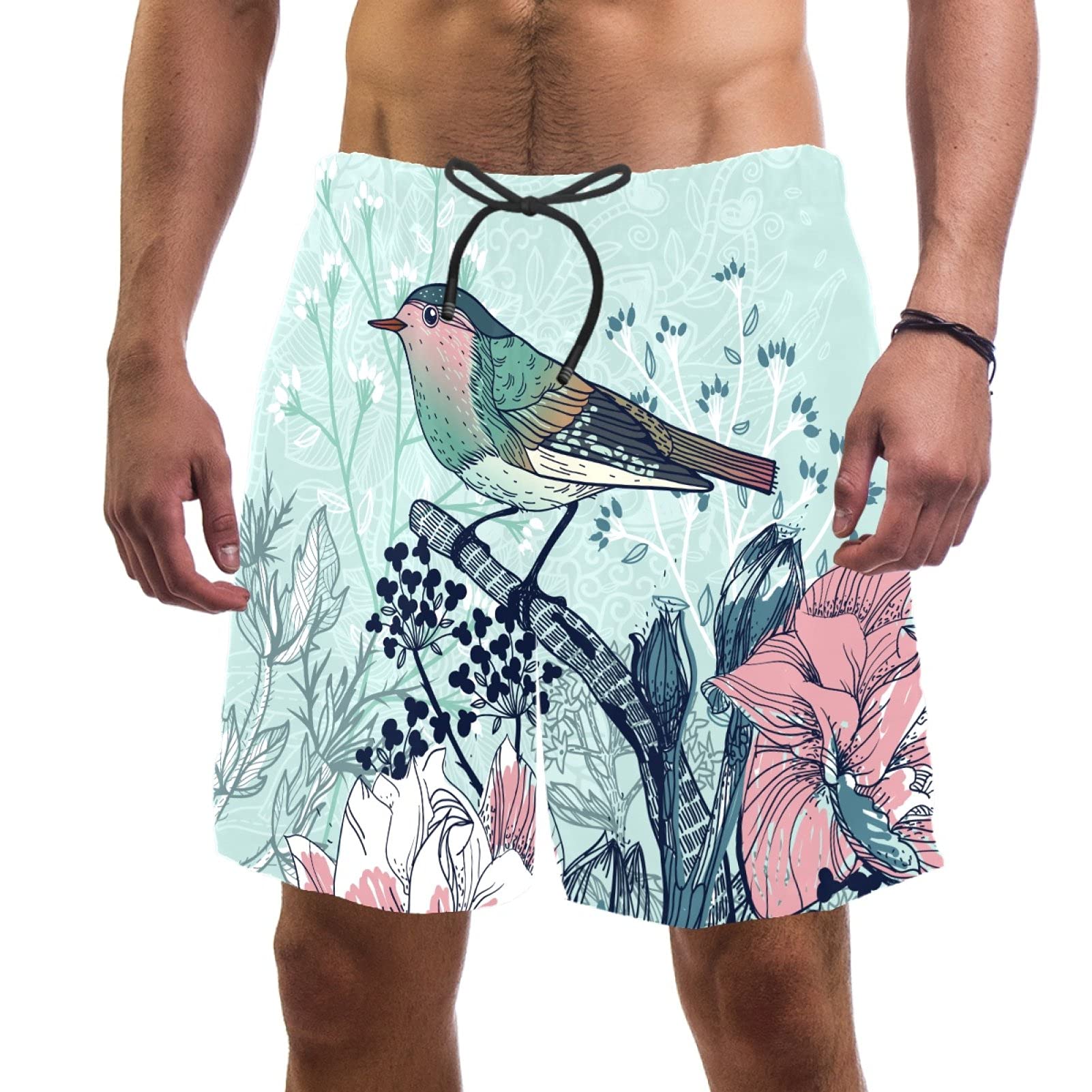 Short de bain homme avec doublure en maille oiseaux multicolore taille L - 6