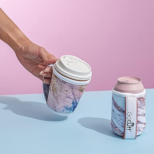 Miniatura 7 de GoCuff Funda aislante reutilizable para taza de café caliente y helado con asa para bebidas, refrescos, latte, té y neopreno (sin fondo, M, floral