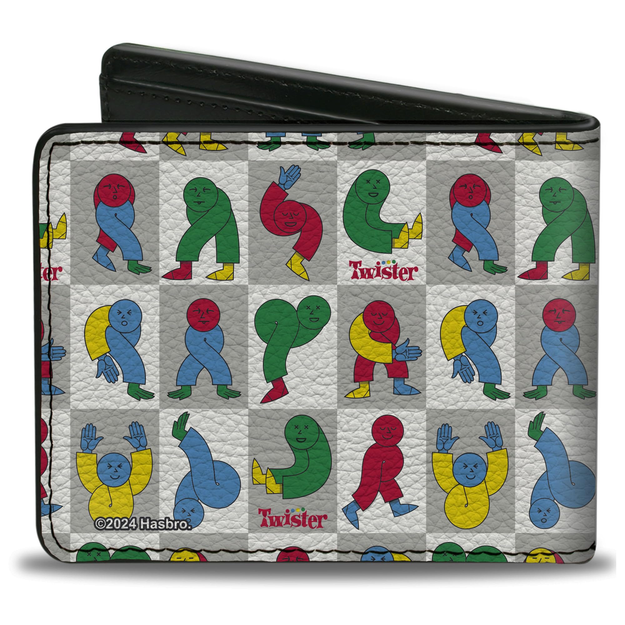 Hasbro Wallet, Bifold, Twister Character Pose Blocks Checker White Gray Multi Color, Vegan Leather
