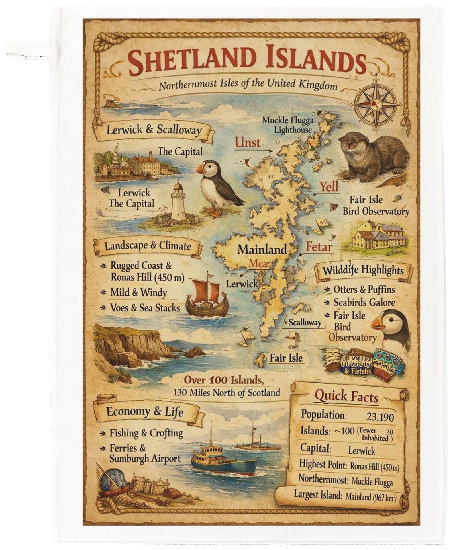 Shetland Islands Large Cotton Tea Towel