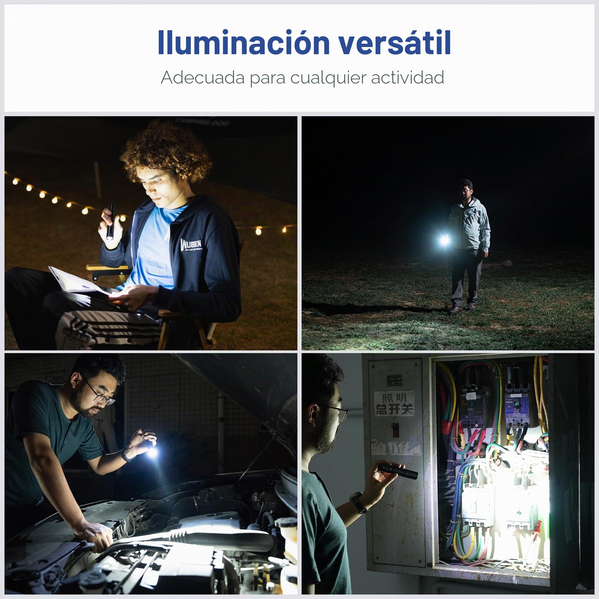 WUBEN C2 Linternas LED Alta Potencia, 2000 Lúmenes Linterna LED Recargable, USB Táctica Potente IP68 Impermeable 7 Modos Flashlight para Emergencias Camping Regalo
