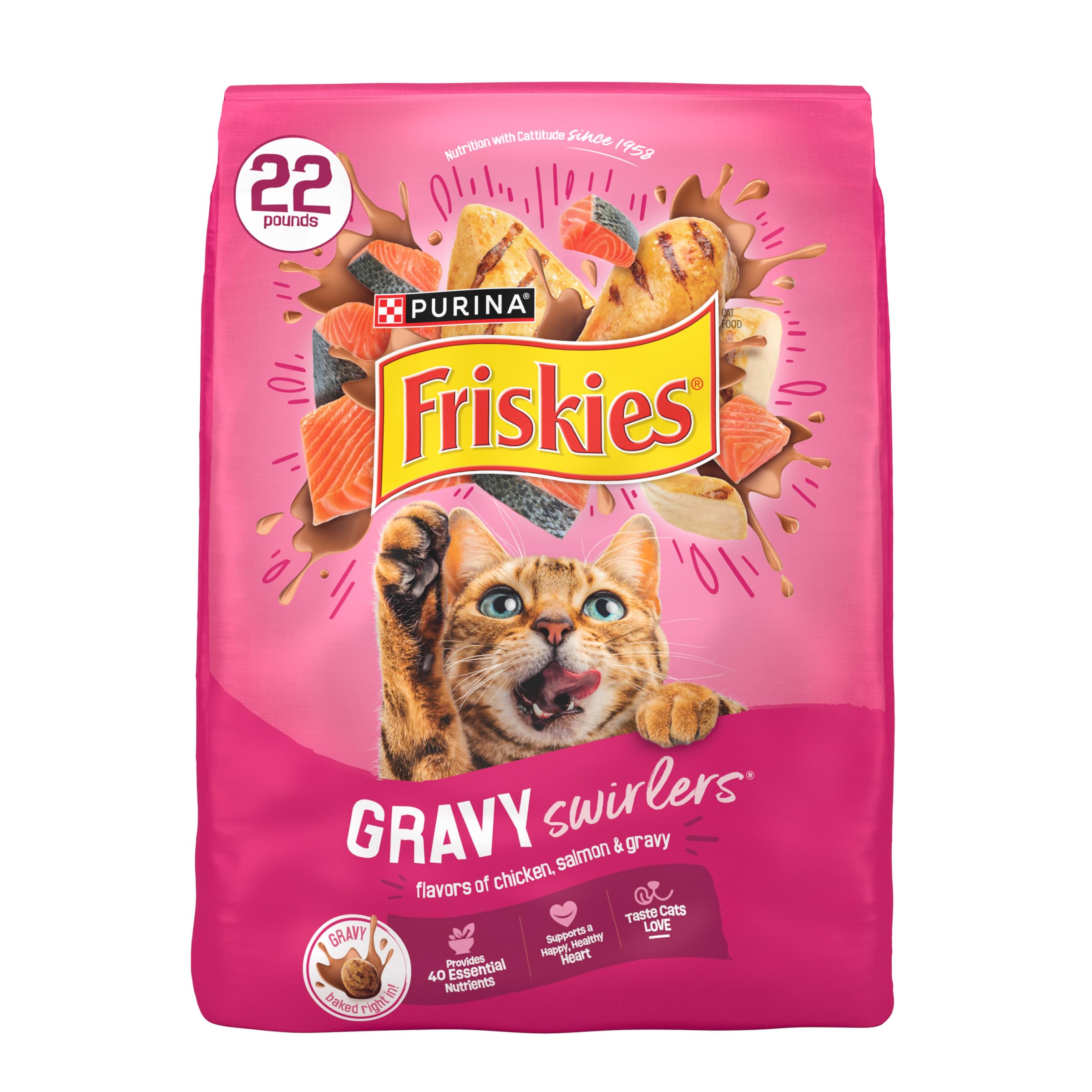 Purina Friskies Gravy Swirlers with Flavors of Chicken, Salmon and Gravy Dry Cat Food - 22 lb. Bag