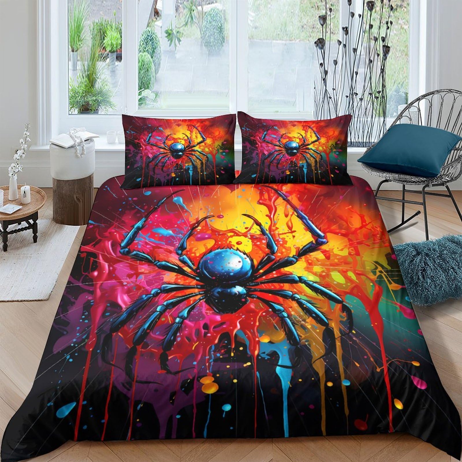Ctjqhvkz Style-4 3D Printed Colorful Spider Fitted Sheet Microfiber Vibrant Art Bed Cover For Bedroom Dorm Easy Care Decor Single（135X200cm）