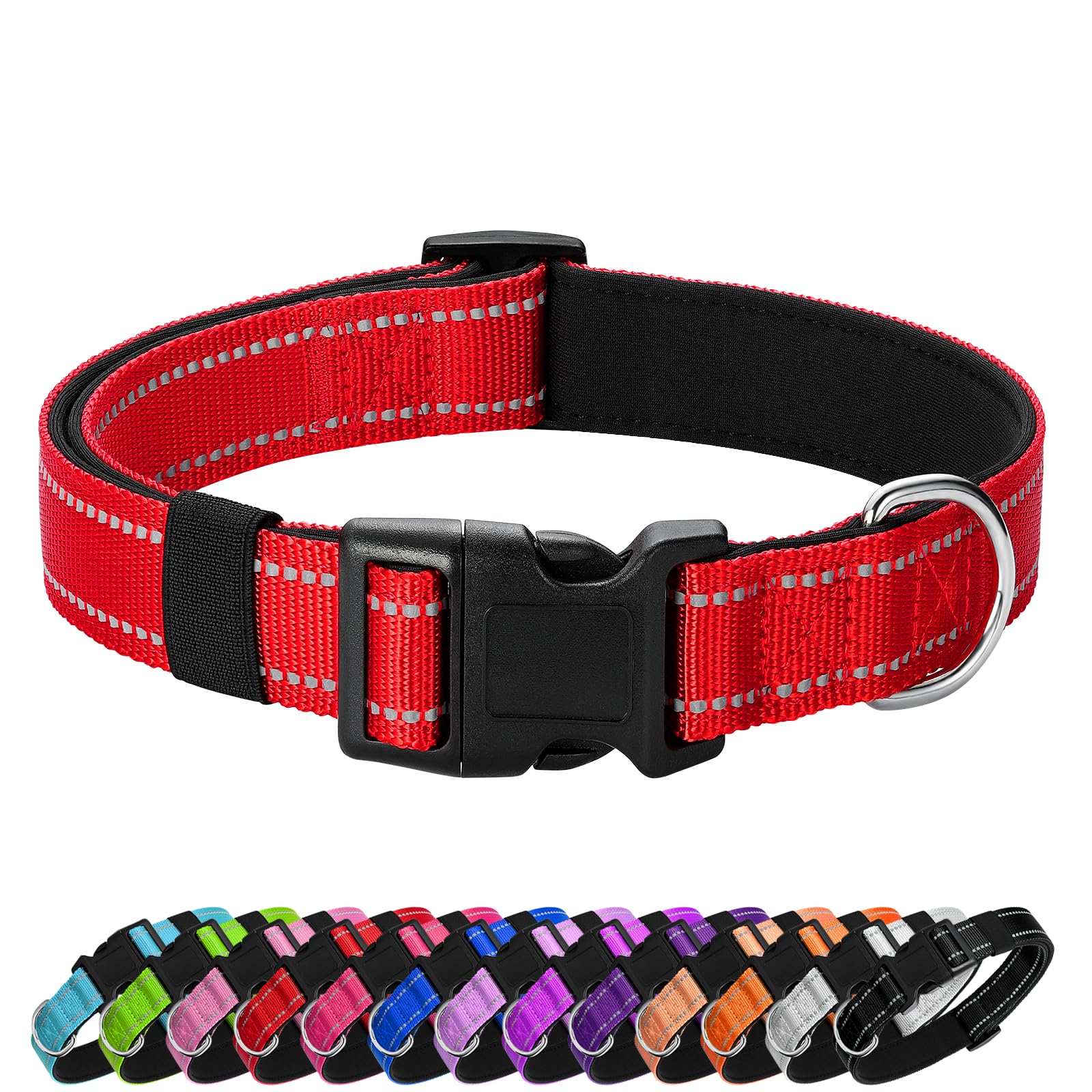 PenSeepet Reflective Dog Collar Padded with Soft Neoprene Breathable Quick Release Basic Dog Collars for Medium Large Dogs Red Boy Girl