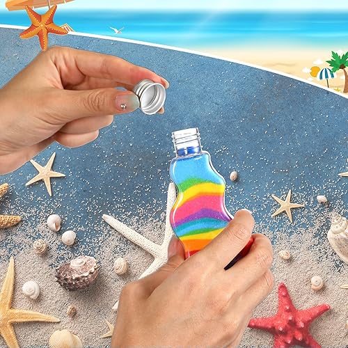 Miniatura 4 de Nuenen 50 botellas de arte de arena a granel con embudos de plástico en forma de onda para suministros de fiesta de manualidades (tapa plateada)