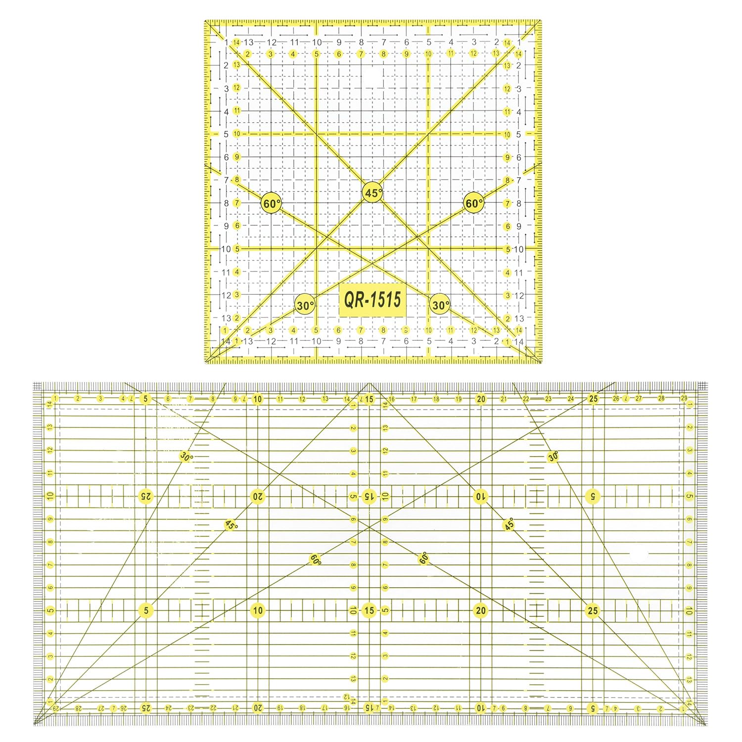 QWORK 2 Piece Patchwork Ruler, 15x15 cm & 15x30 cm Quilting Ruler with Scale, Universal Cutting Ruler for Precise Sewing