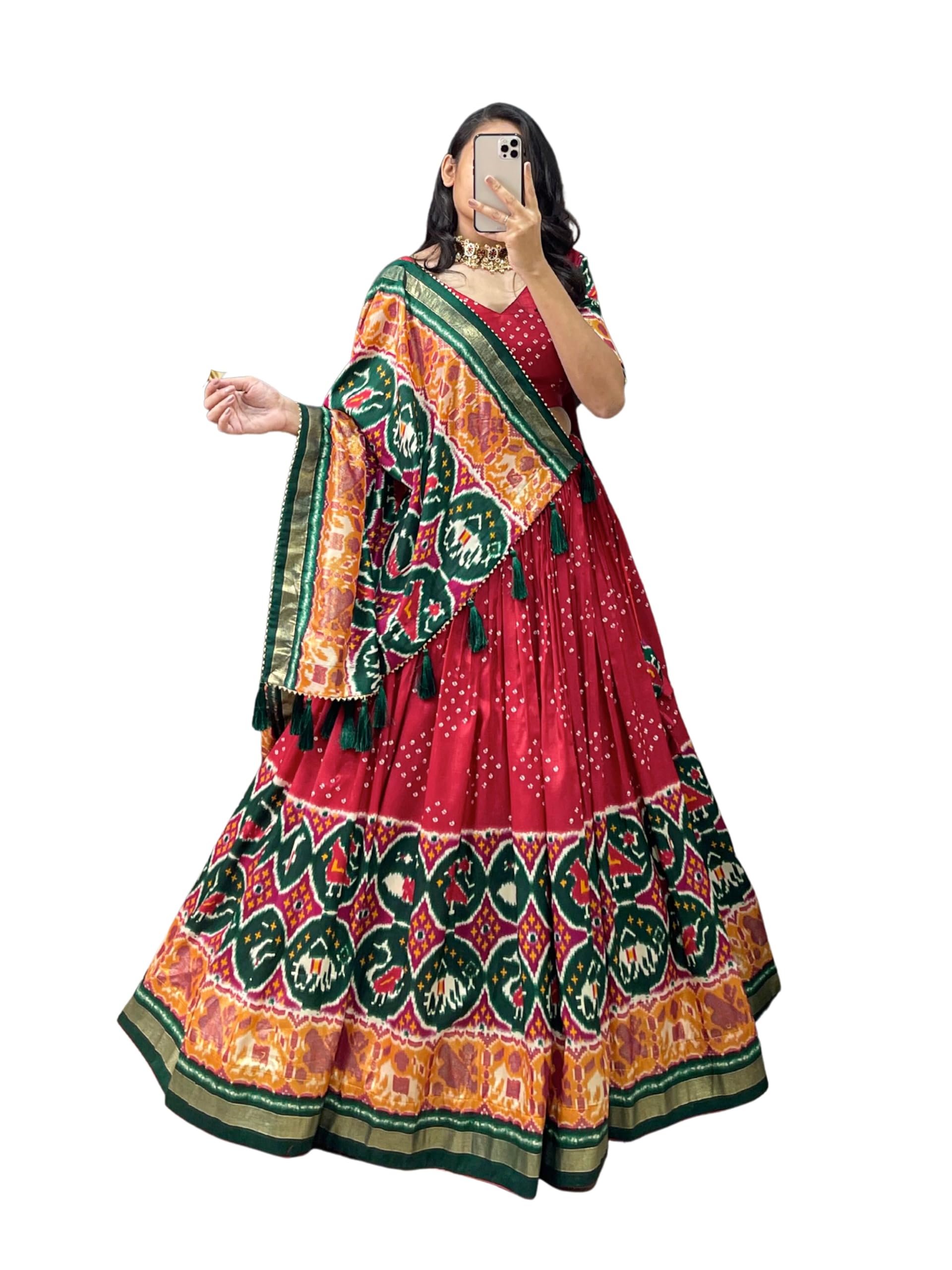 Women's Tussar Silk With Patola Print With Foil Work Lehenga Choli