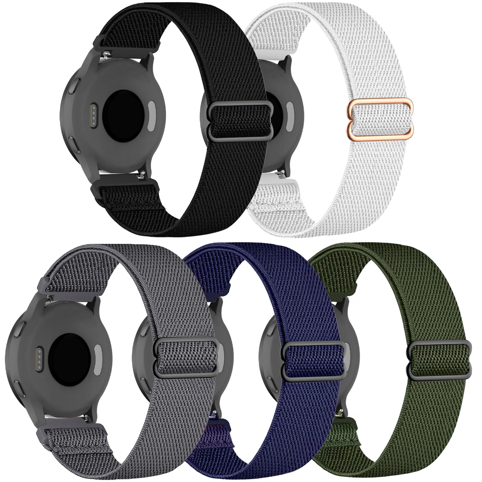 CUNUJIX 5er-Set Elastische Nylon-Armbänder 22mm Für Garmin Uhren - Dehnbar & Wasserabweisend