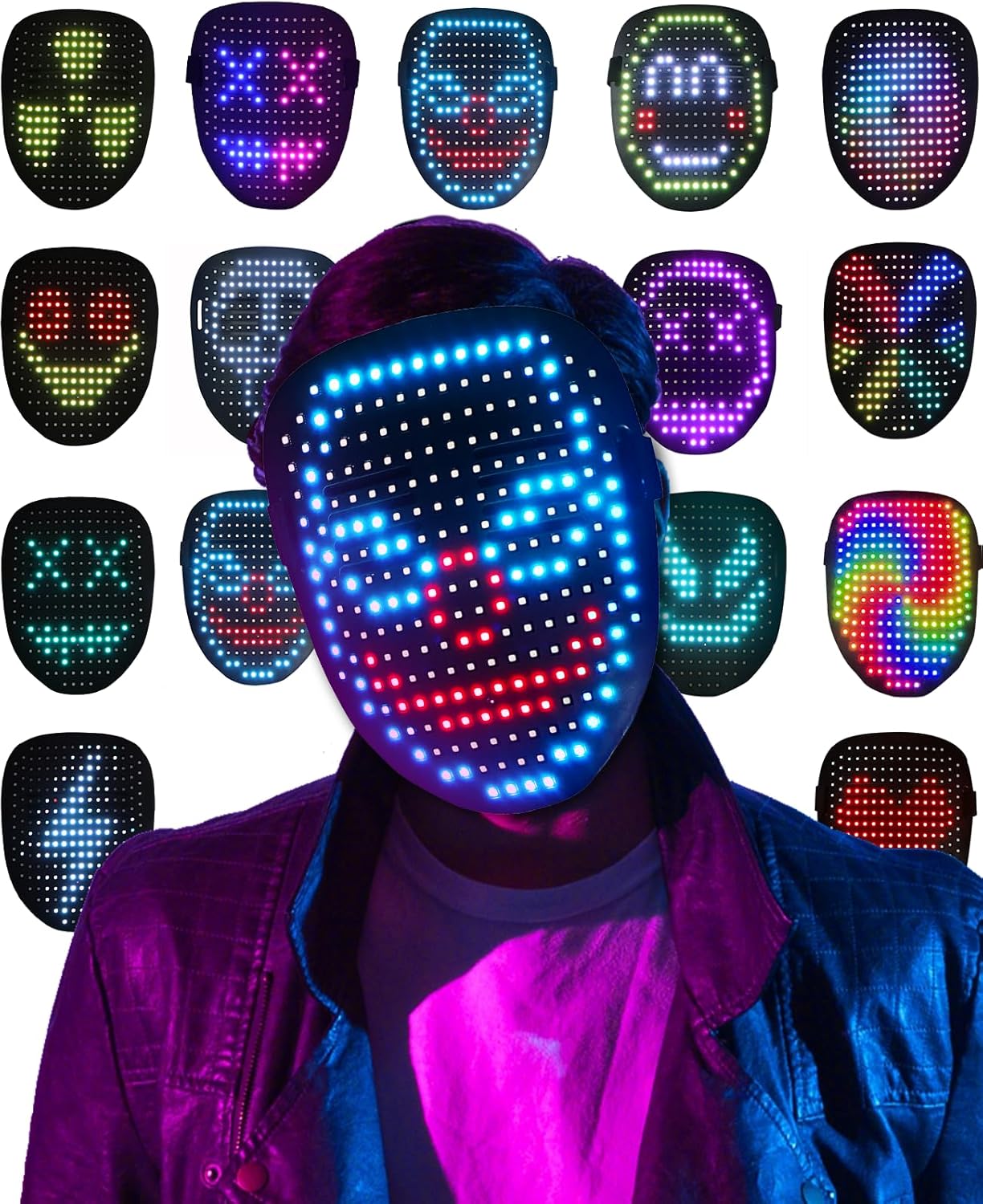 Led Mask with Gesture Sensing,LED Lighted Face Transforming Halloween Mask, Light Up Luminous Digital Glow Mask for Costume Led Mask with Gesture Sensing,LED Lighted Face Transforming Halloween Mask, Light Up Luminous Digital Glow Mask for Costume