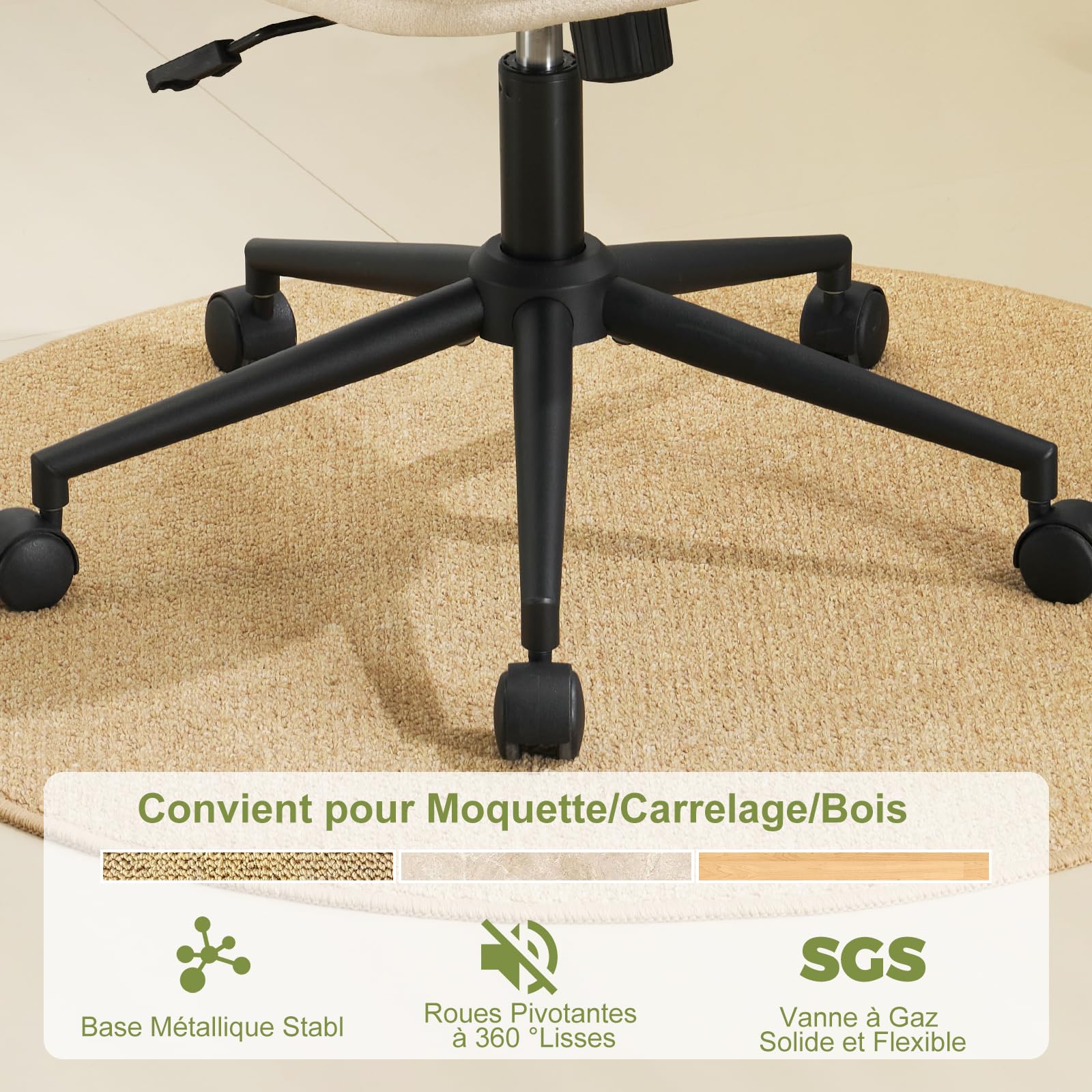 Chaise de Bureau en Chenille Fauteuil de Bureau Chaise de Coiffeuse, Fauteuil Bureau Réglable en Hauteur avec Dossier Inclinable Pivotante à 360°, Ergonomique pour la Chambre (Blanc-1)
