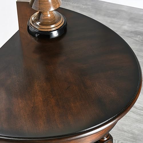 Miniatura 7 de LEEMTORIG Oval Round End Table with Drawer, 2-Tier Solid Wood End Tables, Victorian Antique Nightstand Bedside Table for Bedroom Office Living Room,