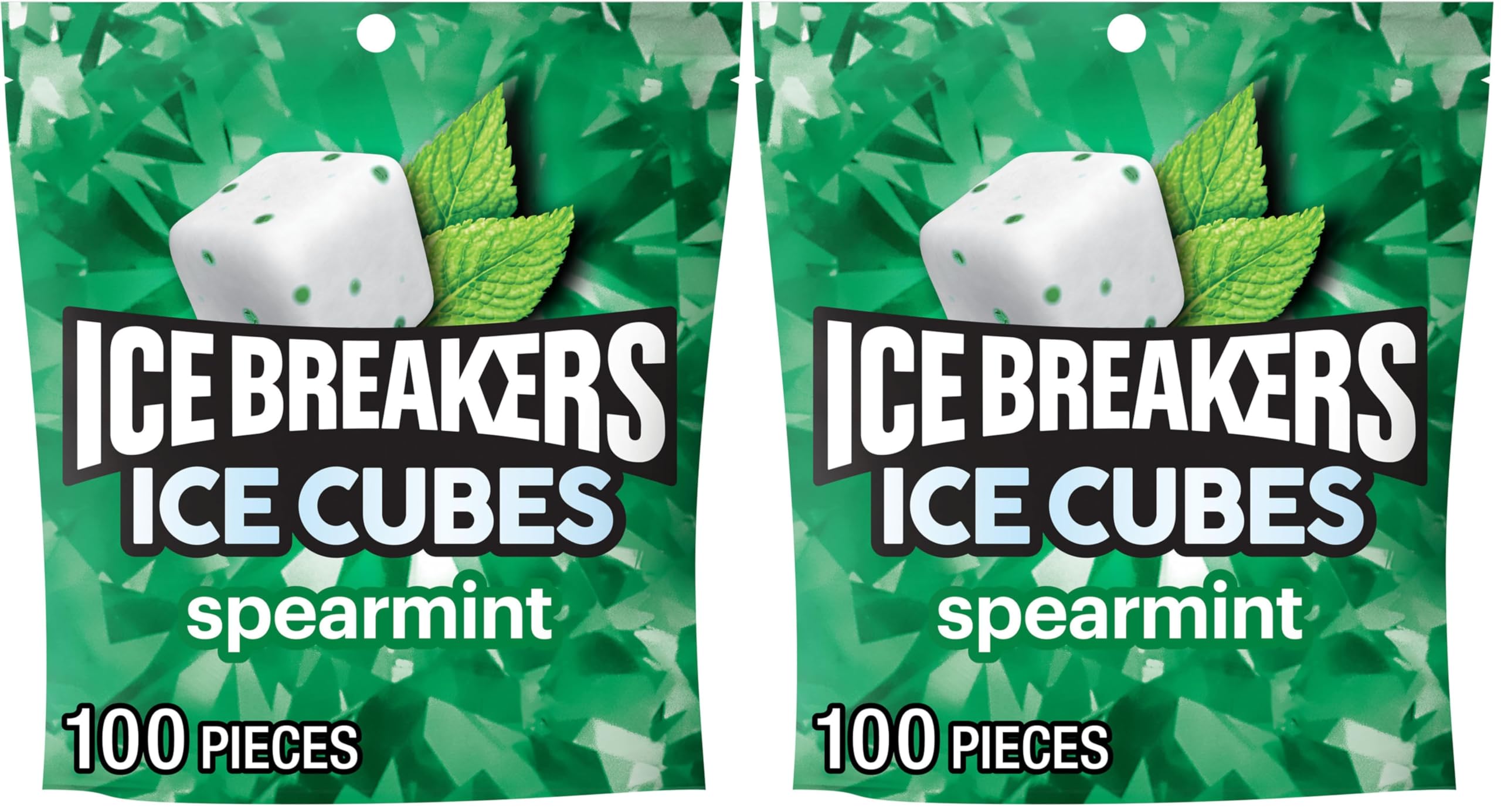 Ice Cubes Spearmint Sugar Free Chewing Gum Pouch, 8.11 oz (100 Pieces) (Pack of 2)
