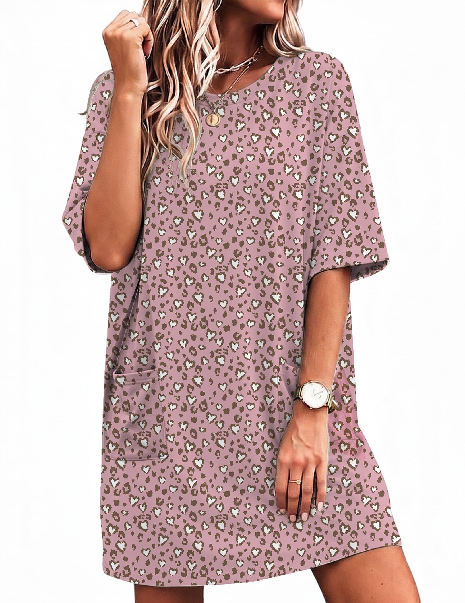 Ekouaer Womens Nightgown with Pockets Short Sleeve Sleep Shirts