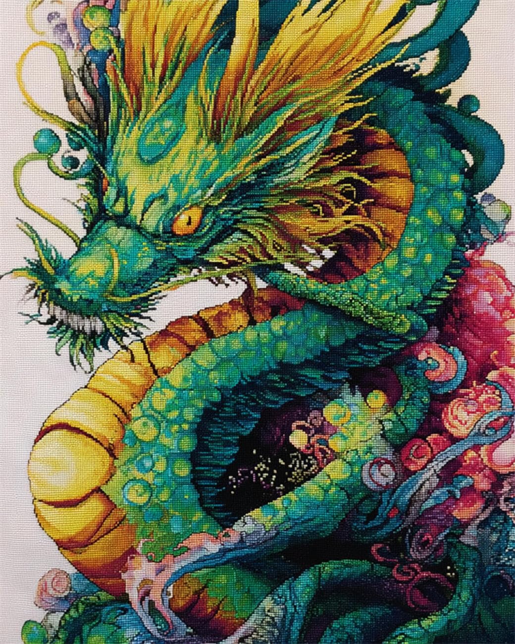 RKFLGEW DIY Bead Embroidery Kits Colorful Oriental Dragon 30x40cm