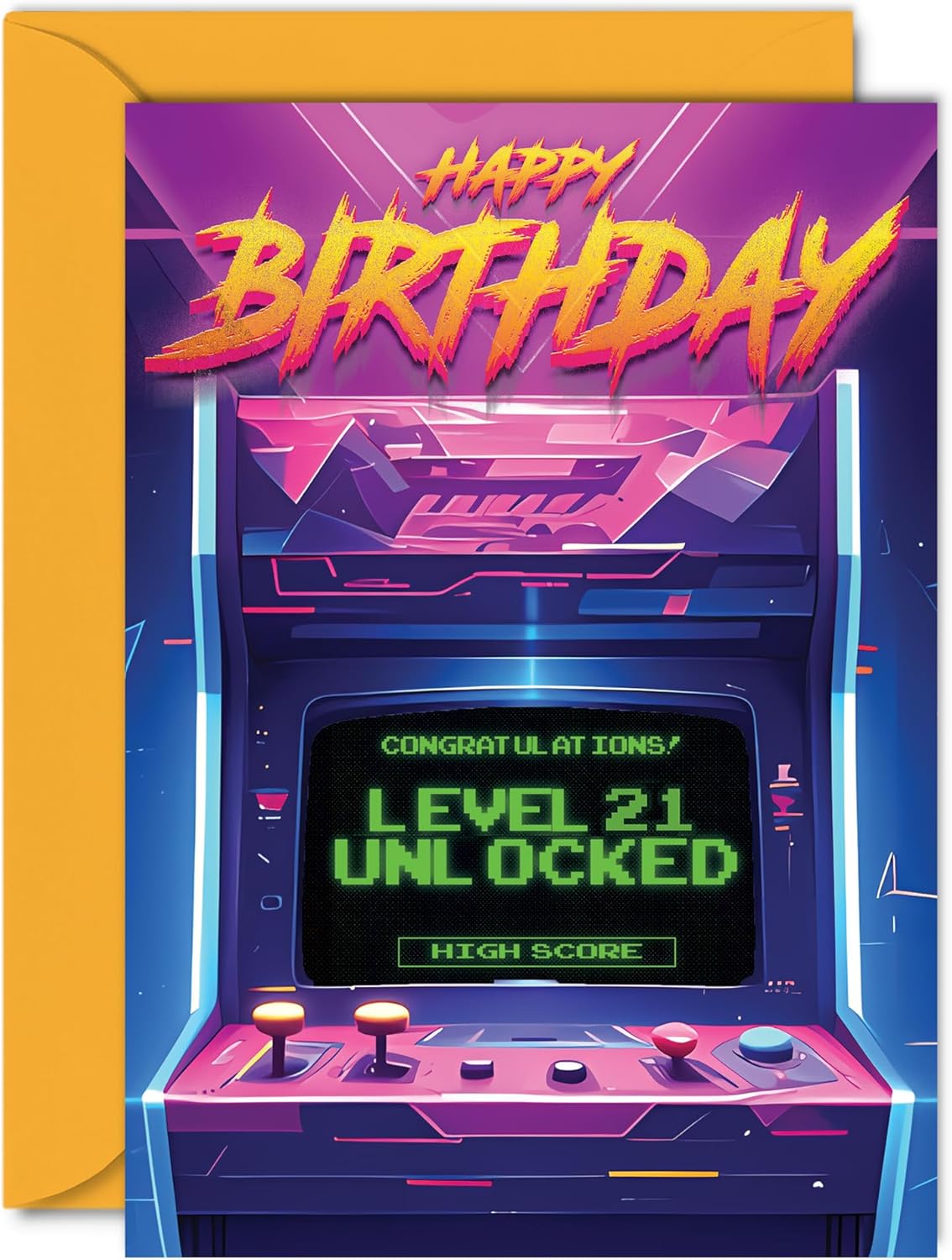 Giftzie 21st Gamer Birthday Cards for Men Women - Level 21 Unlocked - Happy 21 Birthday Card for Son Daughter Brother Sister Friend, 5x7 Inch Twenty-One Twenty-First Bday Video Game Greeting Cards