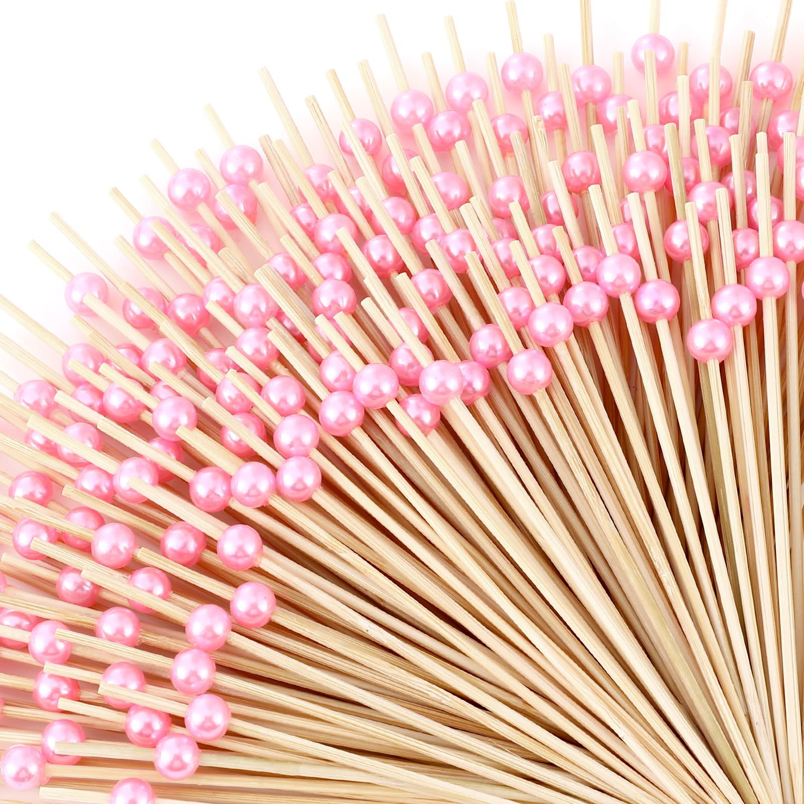Reallnaive 600 Pcs Pearl Cocktail Picks 4.7Inch, 0.3" Bead, Pink