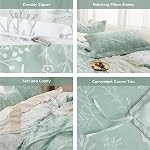 Bedsure Couverture de coudée Taille de la reine - Set de couverture de couettes pour enfants vert réversible & Adultes avec fermeture à glissière, 3 Pièces Botanical Pattern Bedding Set avec 2 Shams d'oreiller, Conforteur non inclus