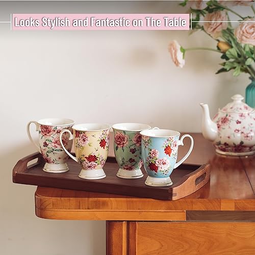 Miniatura 4 de BTT- Tazas de café grandes, 12 onzas, juego de 4, tazas florales para tazas de café, porcelana de porcelana, taza de té,