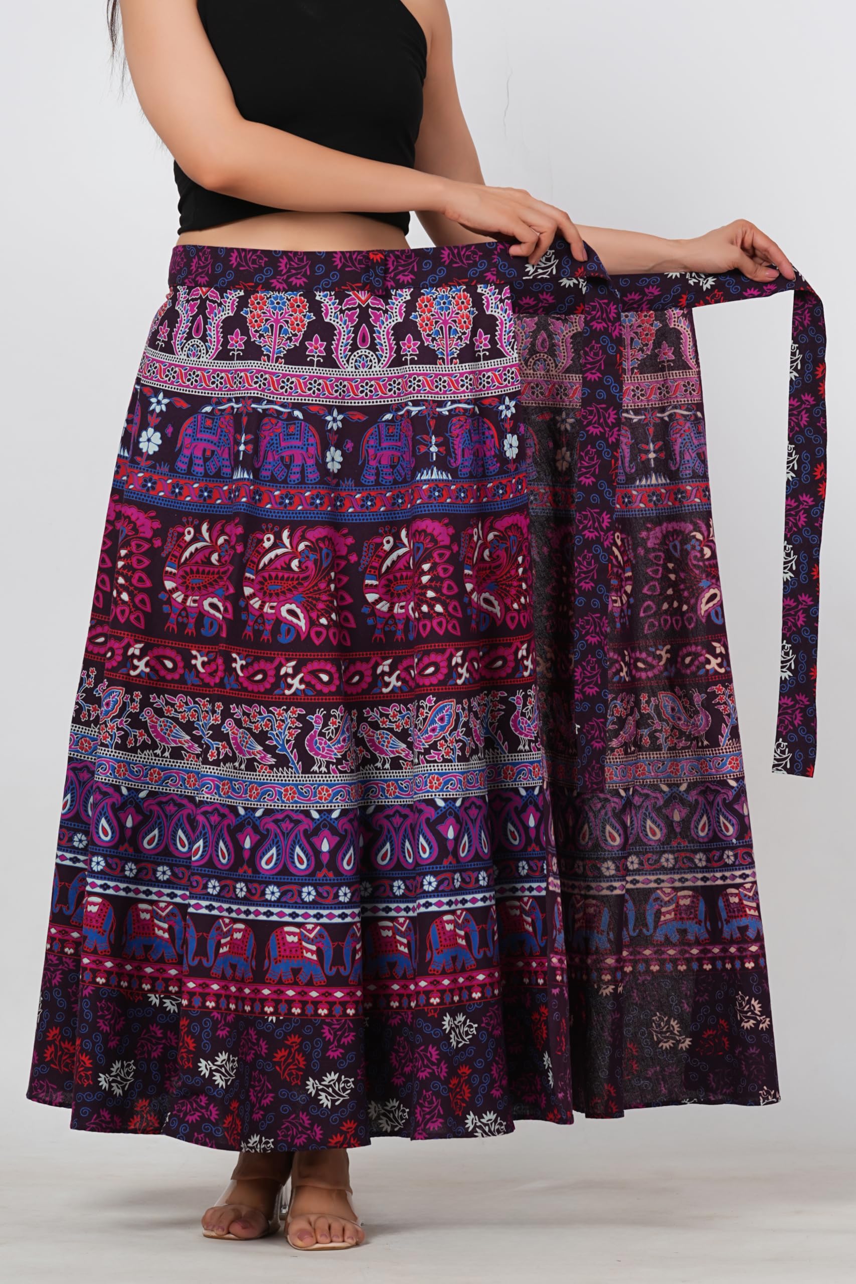 sahaj paridhan Jaipuri Print Cotton Wrapskirt Wine-picture-33